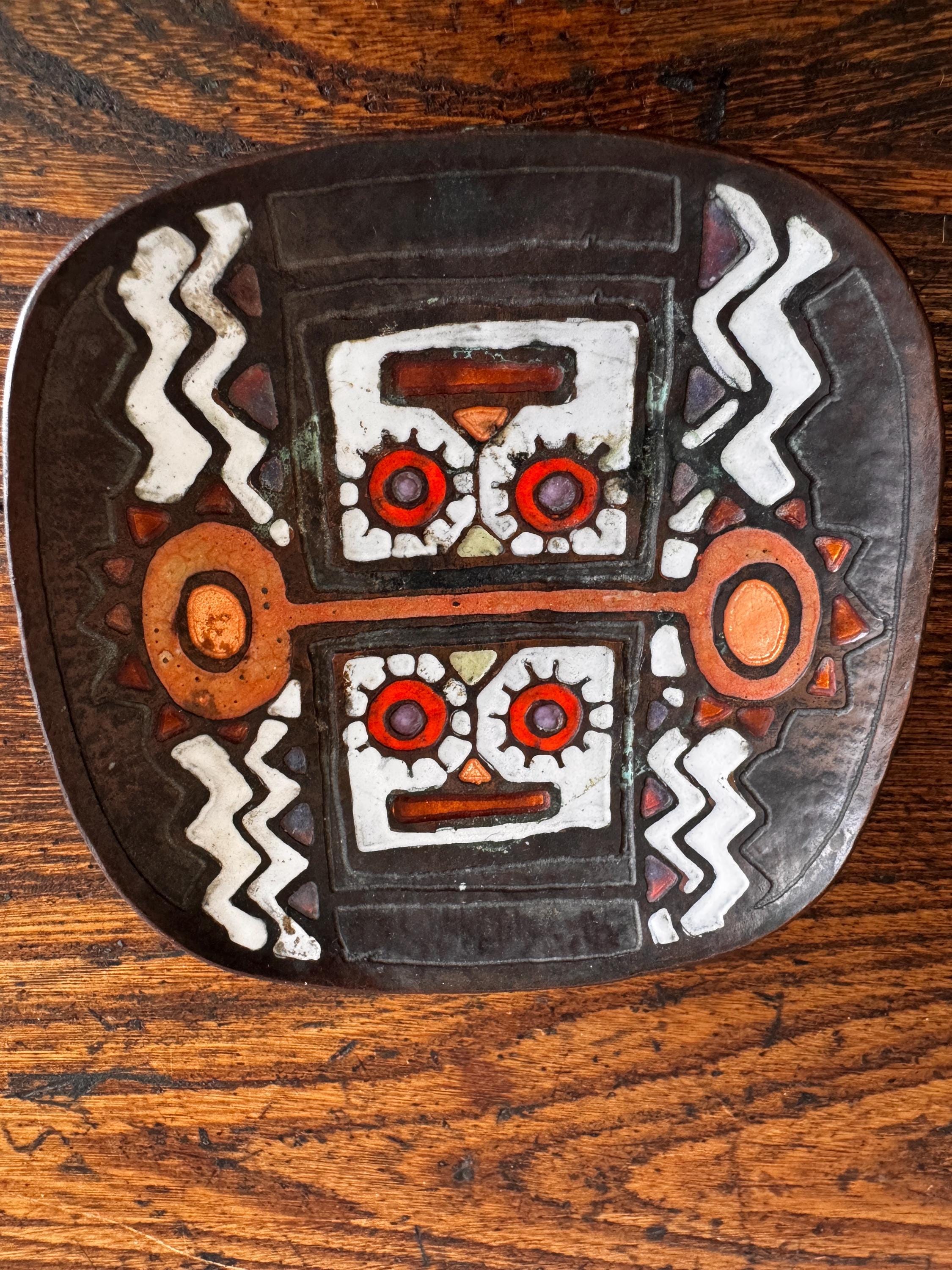 Enameled Copper Aztec Plate by Mimi Massone, Chile