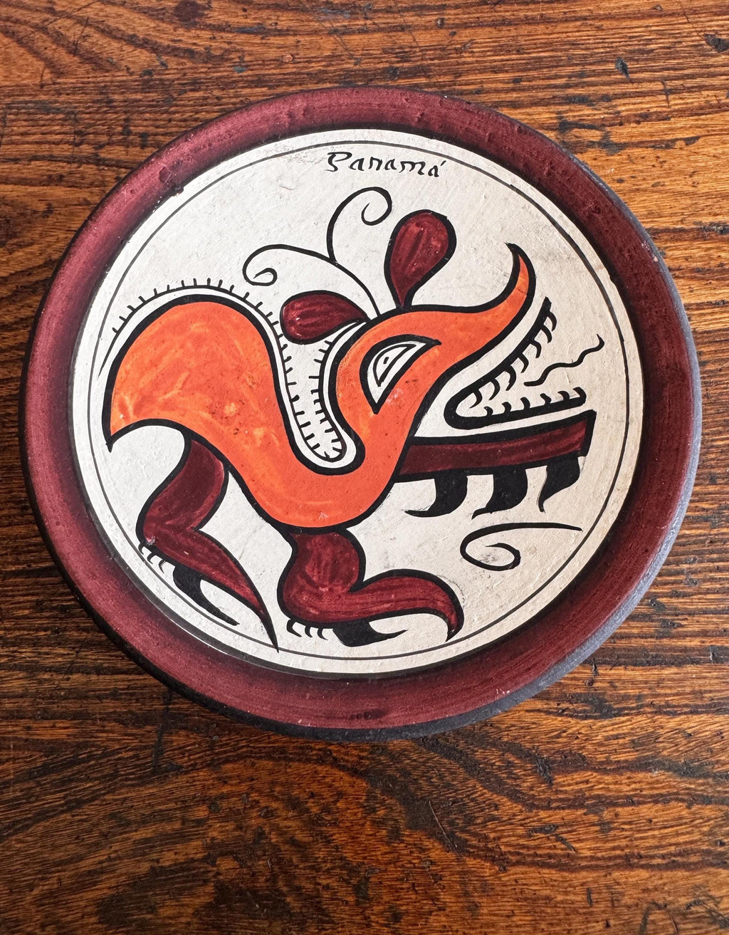 Panama Terracotta Decorative Plate with Hand-Painted Design