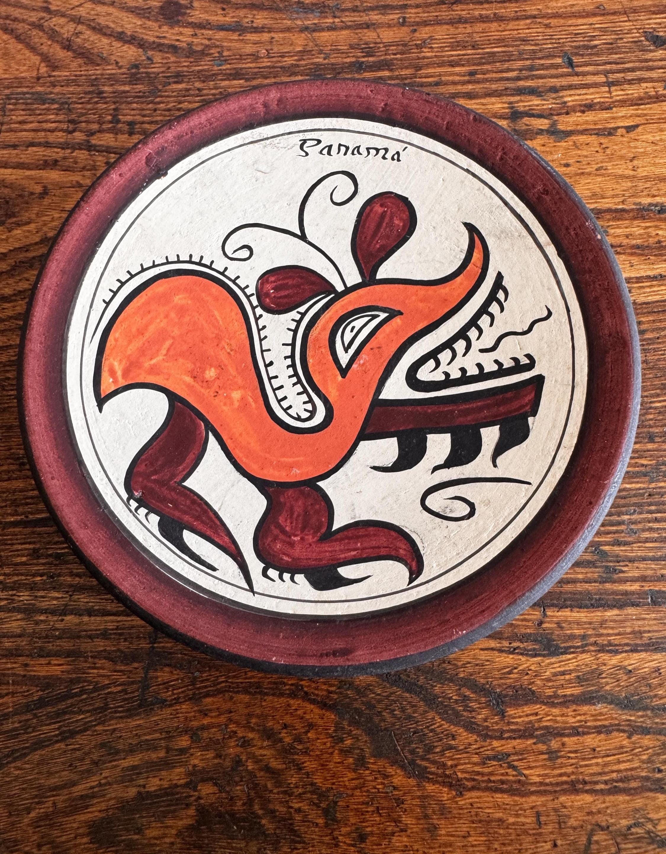 Panama Terracotta Decorative Plate with Hand-Painted Design
