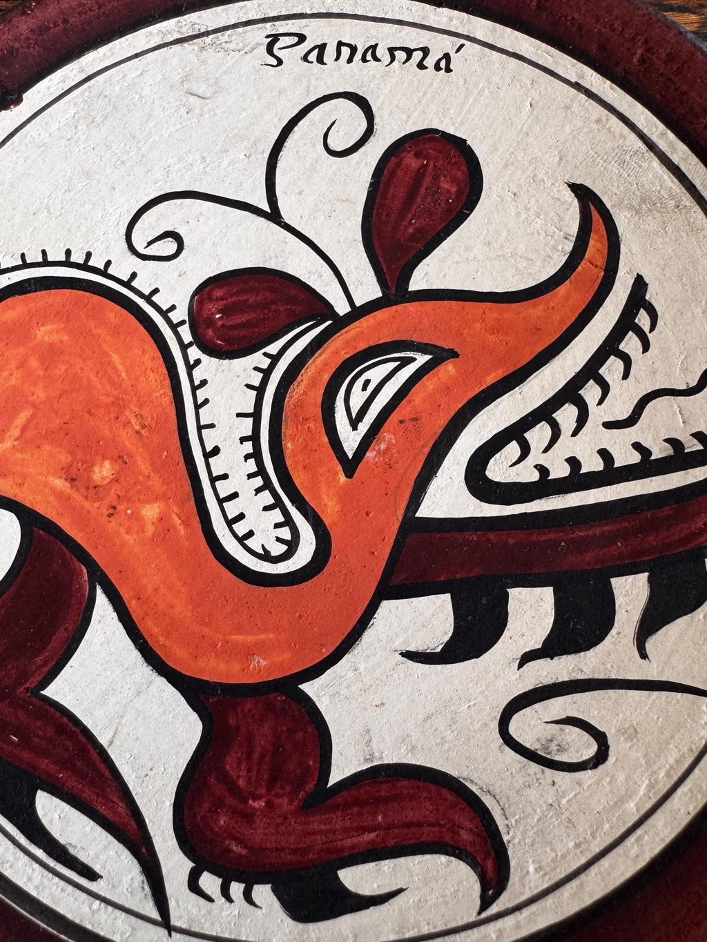 Panama Terracotta Decorative Plate with Hand-Painted Design