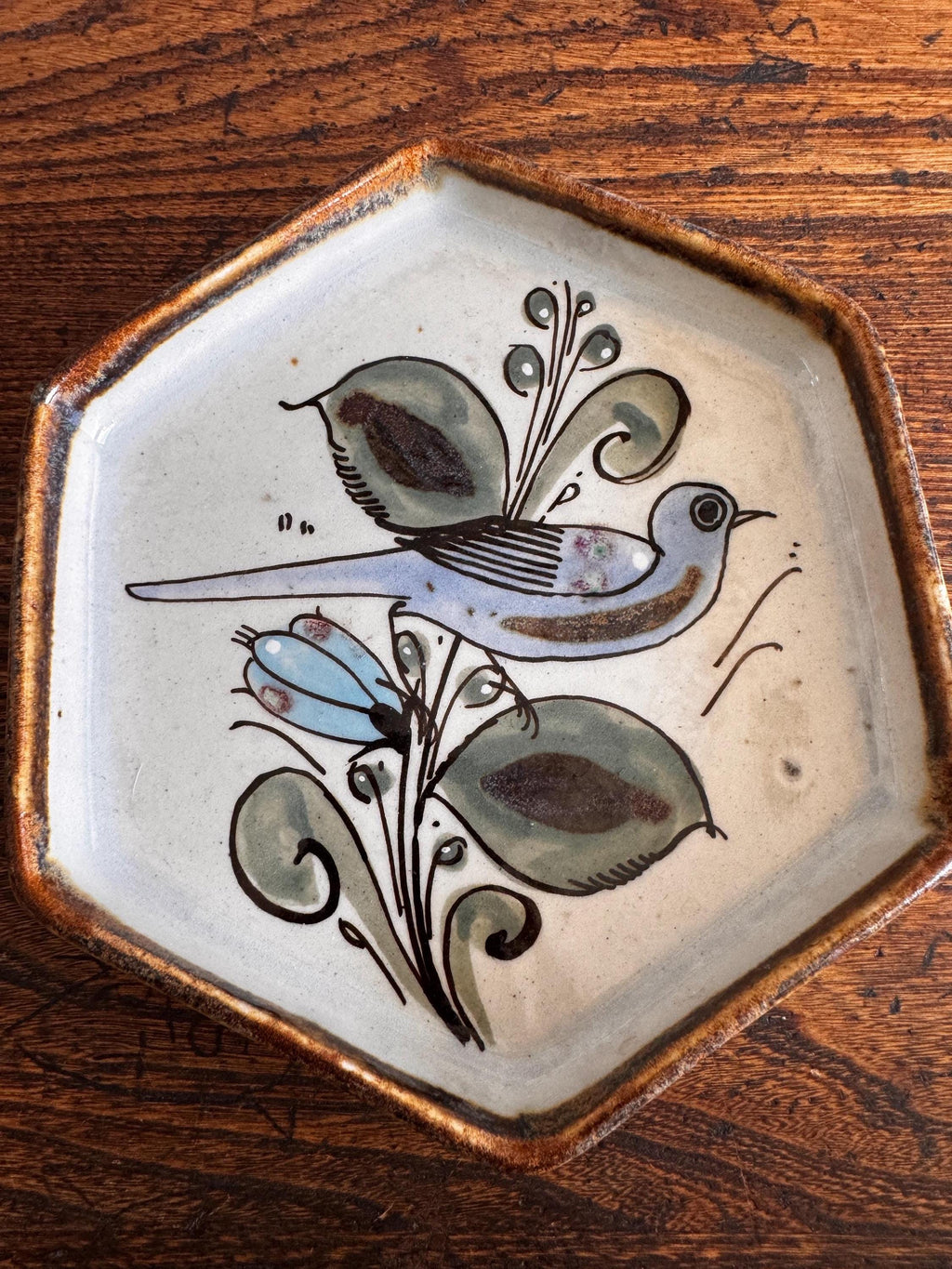 Hand-Painted Mexican Ceramic Bird Tray by Ken Edwards