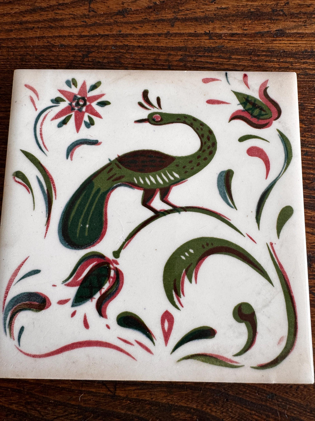 1940s Wheeling Peacock Silkscreened Tile