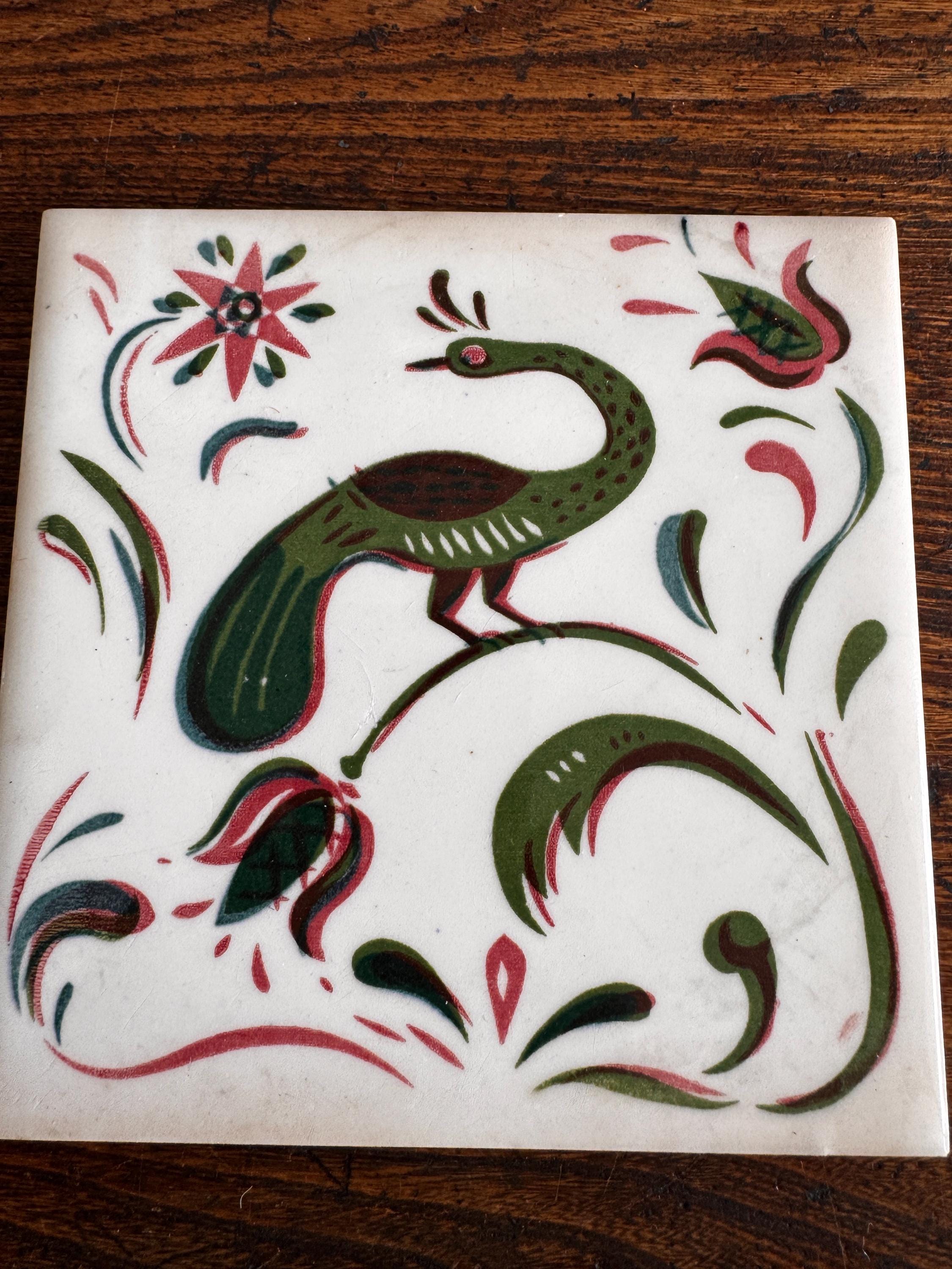 1940s Wheeling Peacock Silkscreened Tile