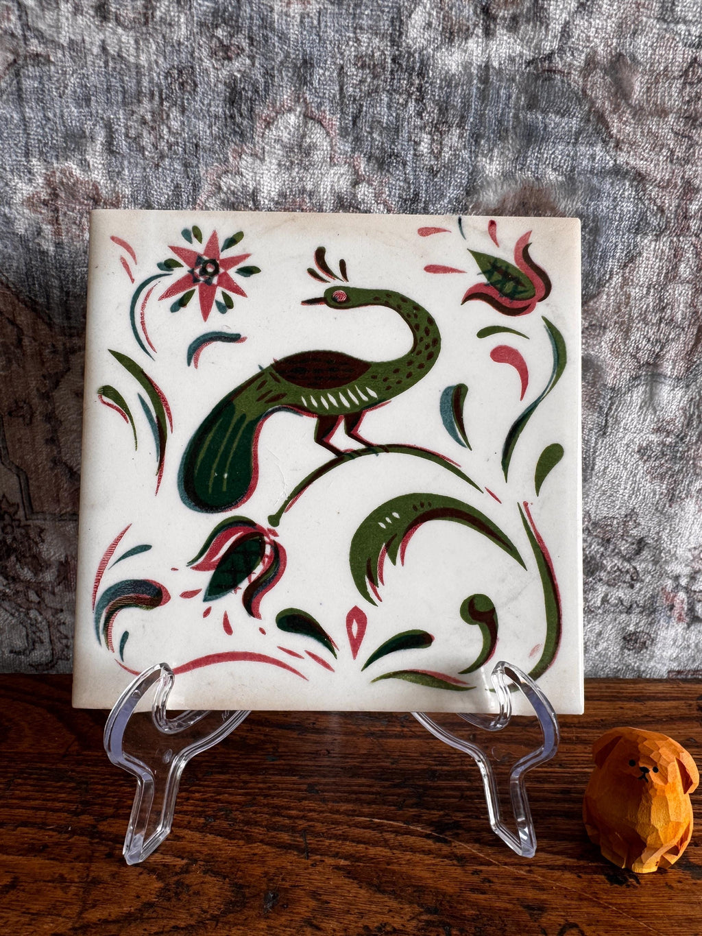 1940s Wheeling Peacock Silkscreened Tile