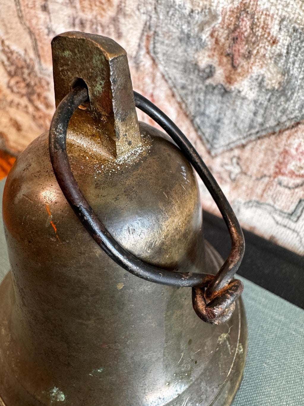 Heavy Metal Bell Large Rustic Farmhouse Bell with Clapper Primitive Wall Decor