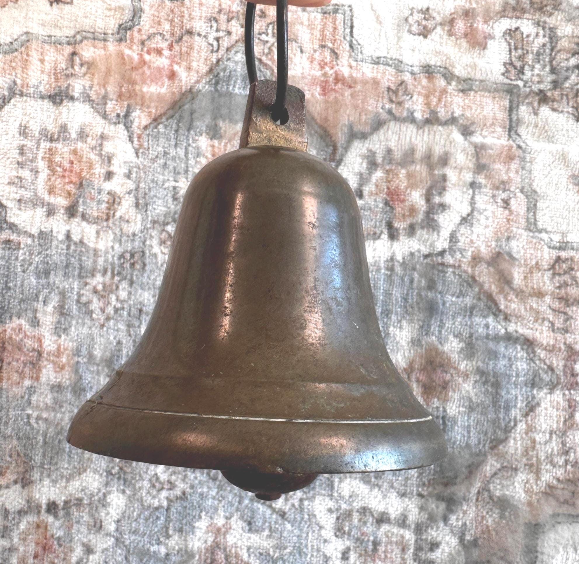 Heavy Metal Bell Large Rustic Farmhouse Bell with Clapper Primitive Wall Decor