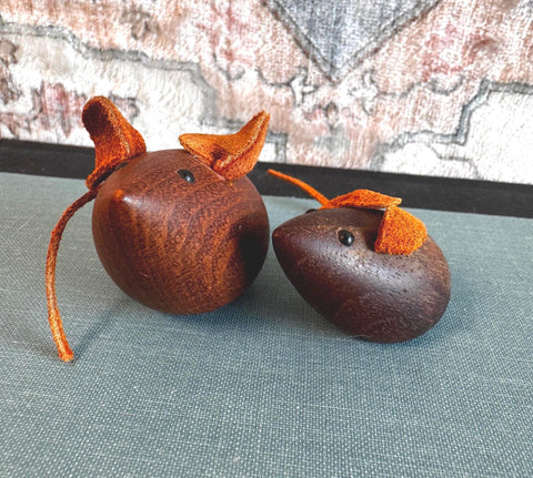 Mid Century Teak Mouse Pair