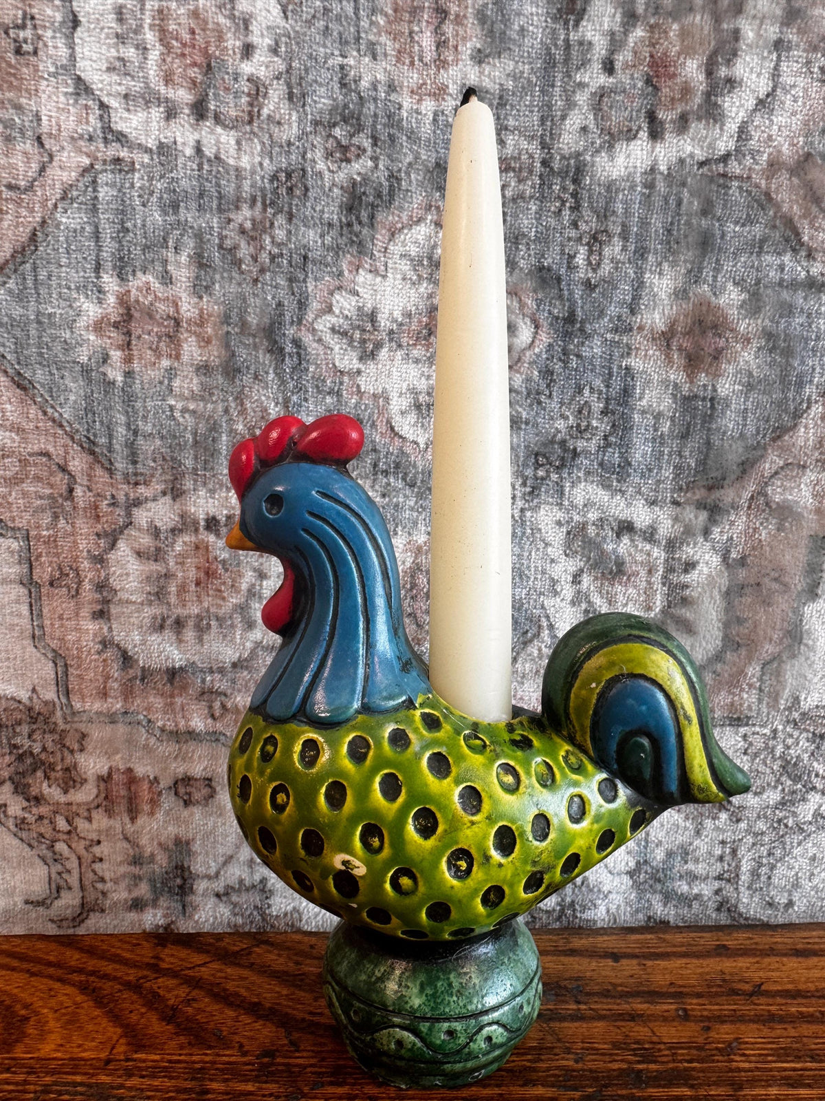Vintage Colorful Ceramic Rooster Candle Holder