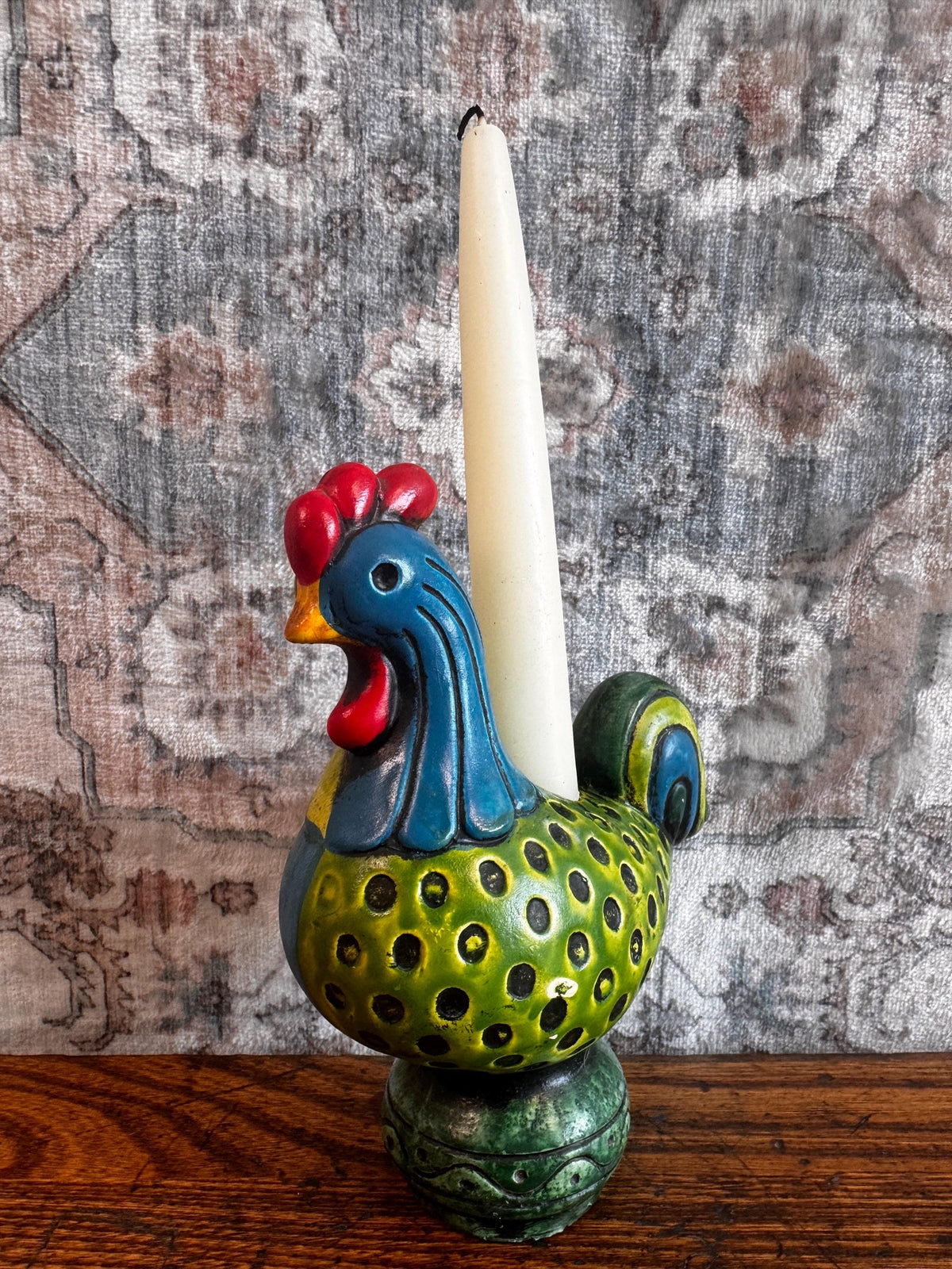 Vintage Colorful Ceramic Rooster Candle Holder