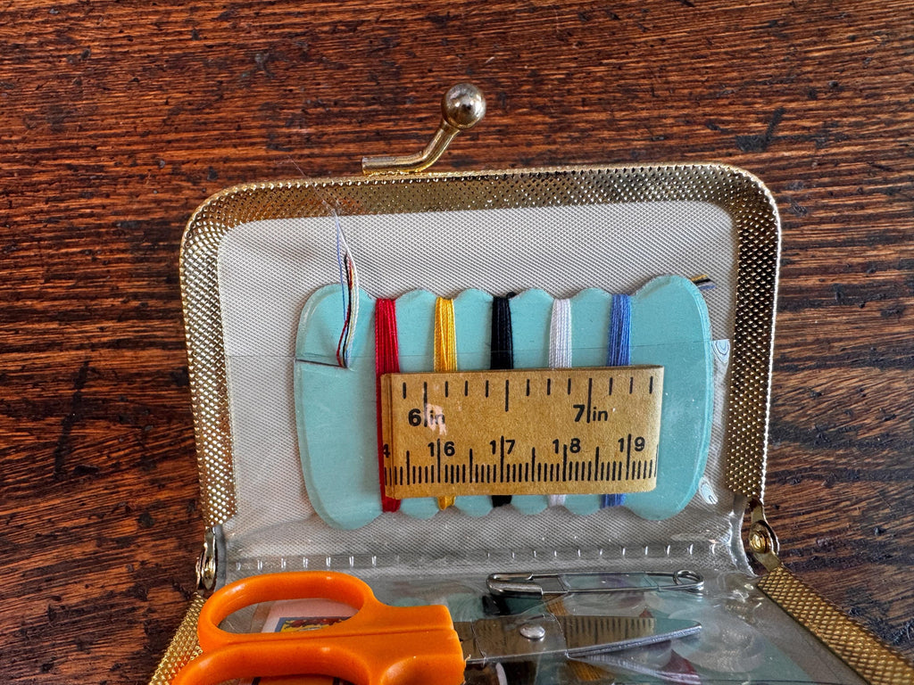 Mini Sewing Kit in Gold Quilted Clutch Case
