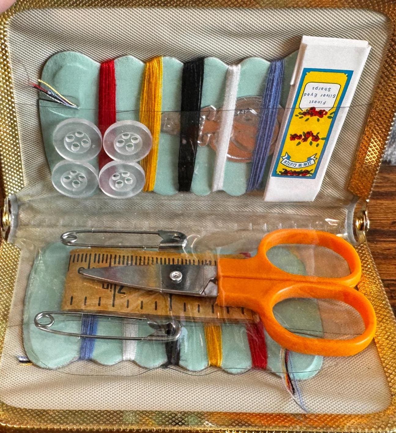 Mini Sewing Kit in Gold Quilted Clutch Case