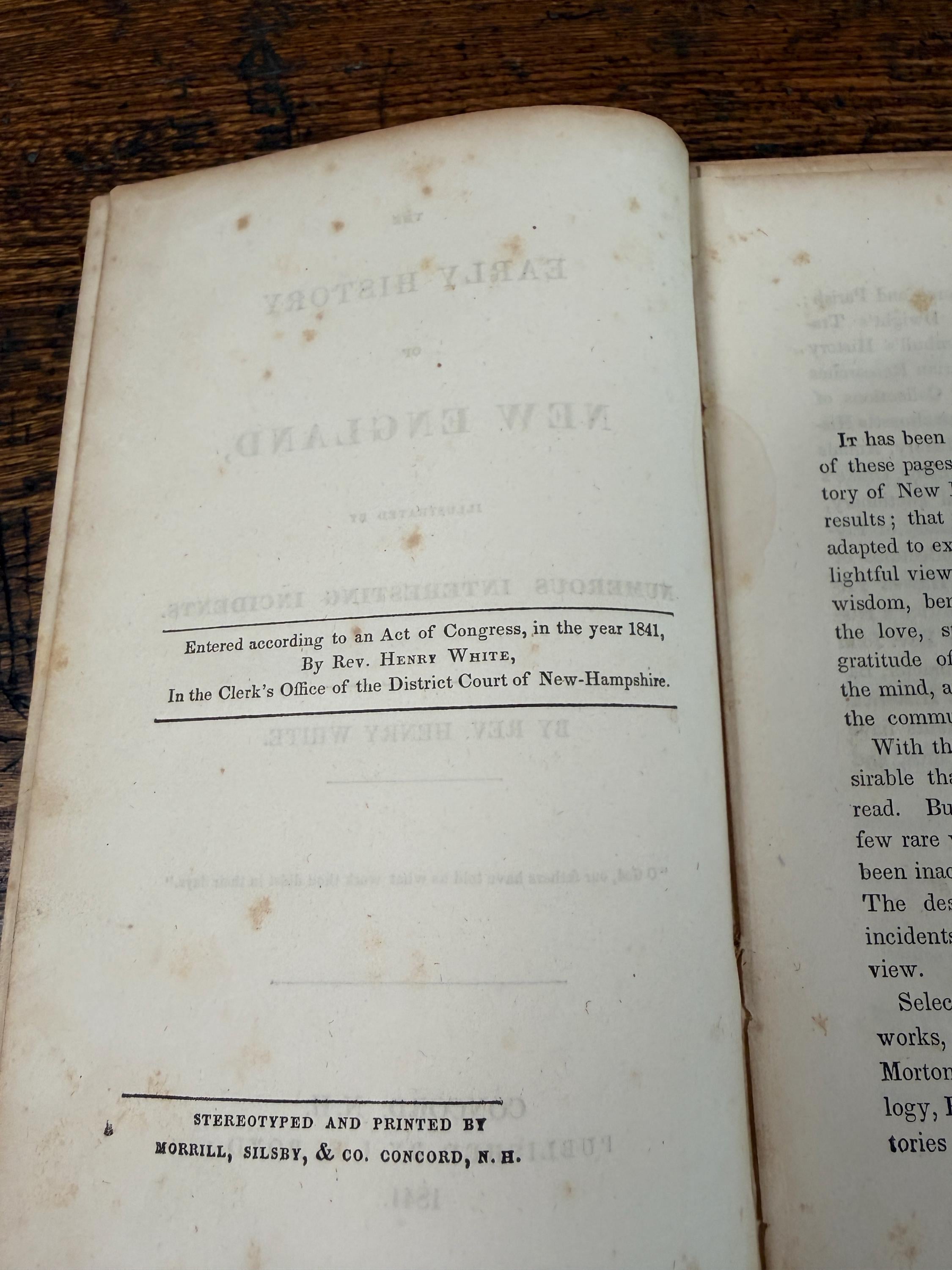 The Early History of New England by Rev. Henry White | 1841 Hardcover Book