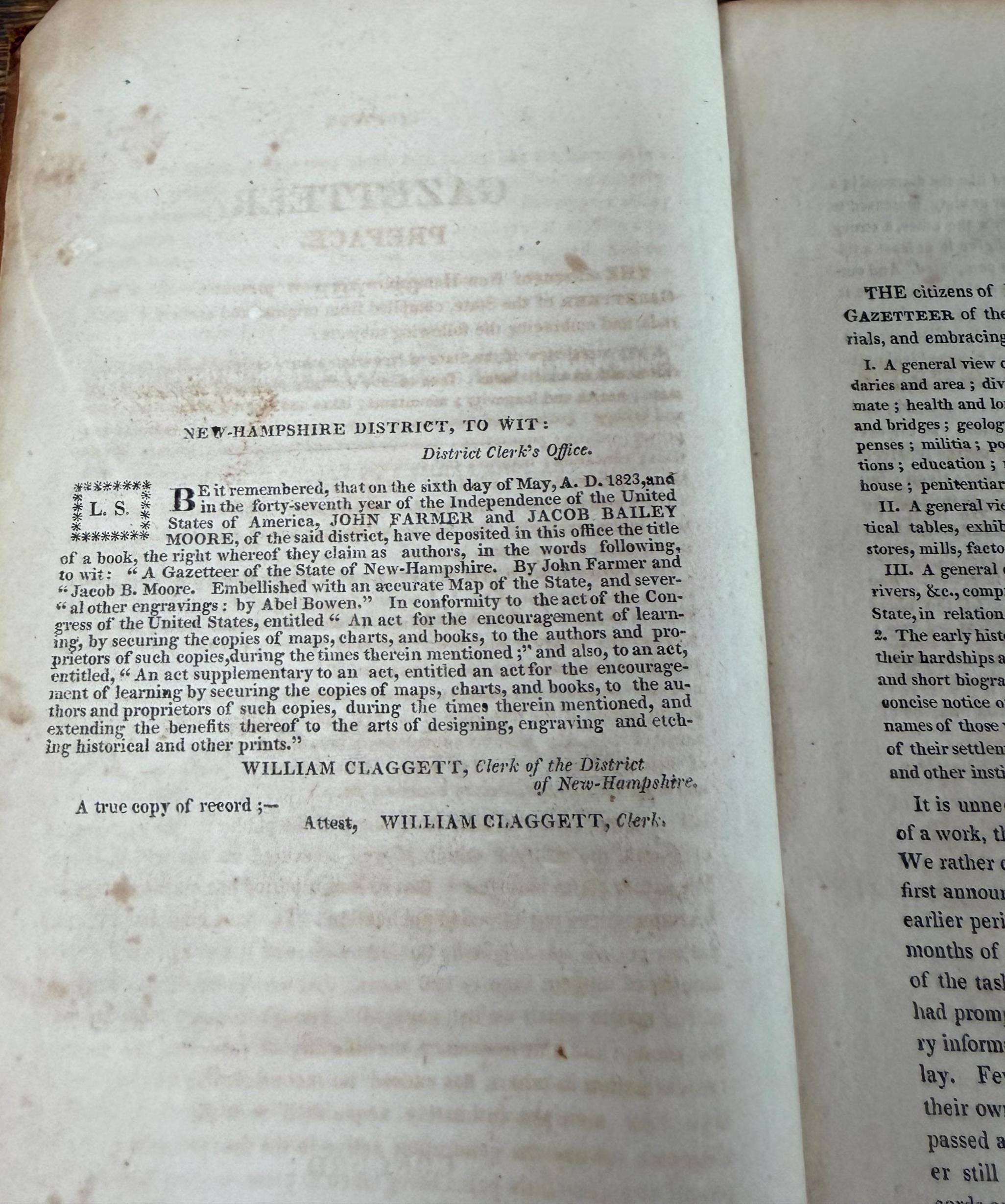 A Gazetteer of the State of New-Hampshire by John Farmer and Jacob B. Moore | 1823 Hardcover