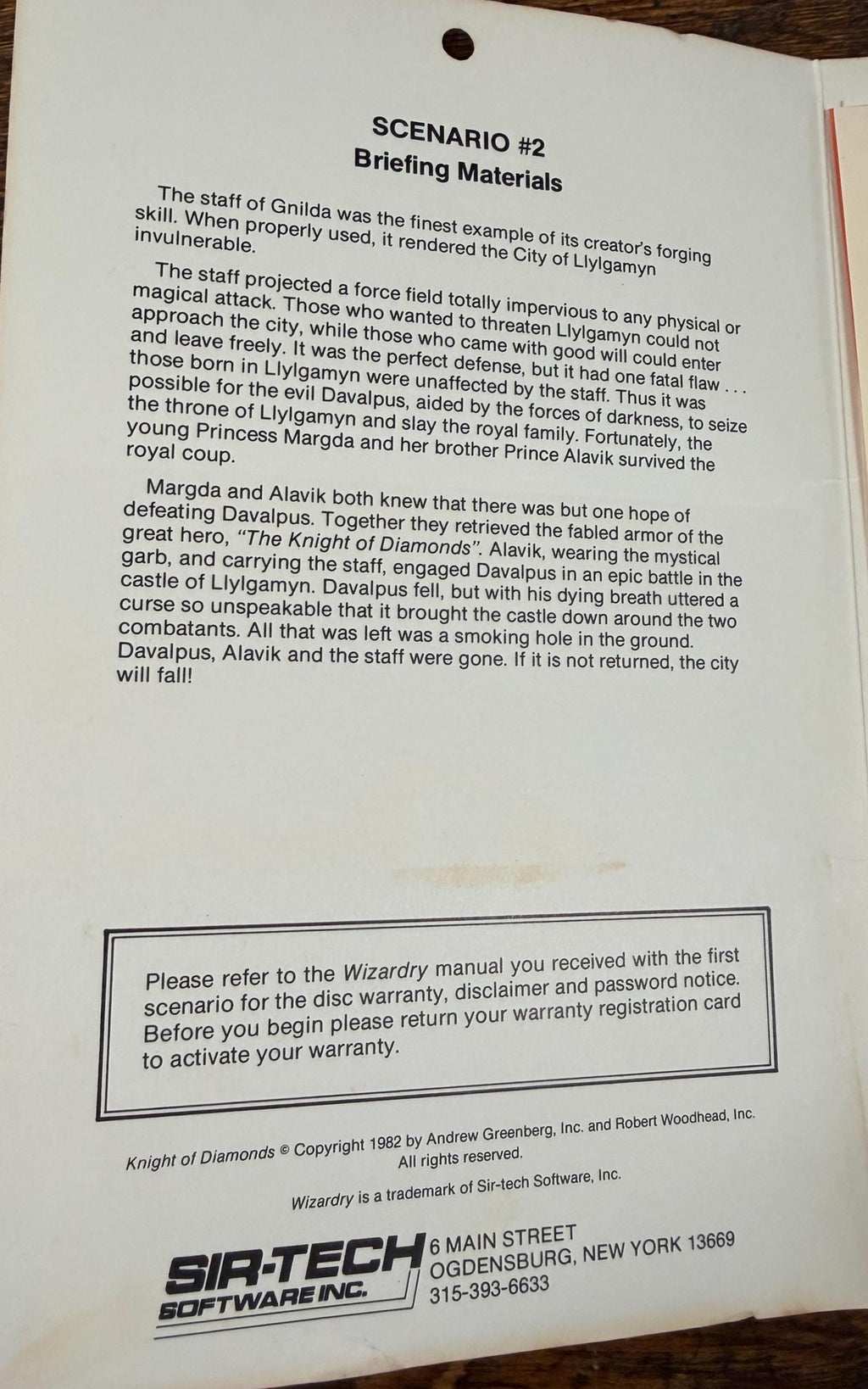 Sir-Tech Knight of Diamonds Wizardry The Second Scenario | 1982 Vintage Computer Game Disk