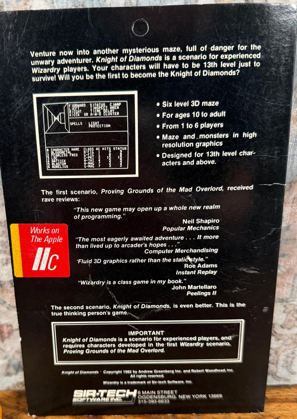 Sir-Tech Knight of Diamonds Wizardry The Second Scenario | 1982 Vintage Computer Game Disk