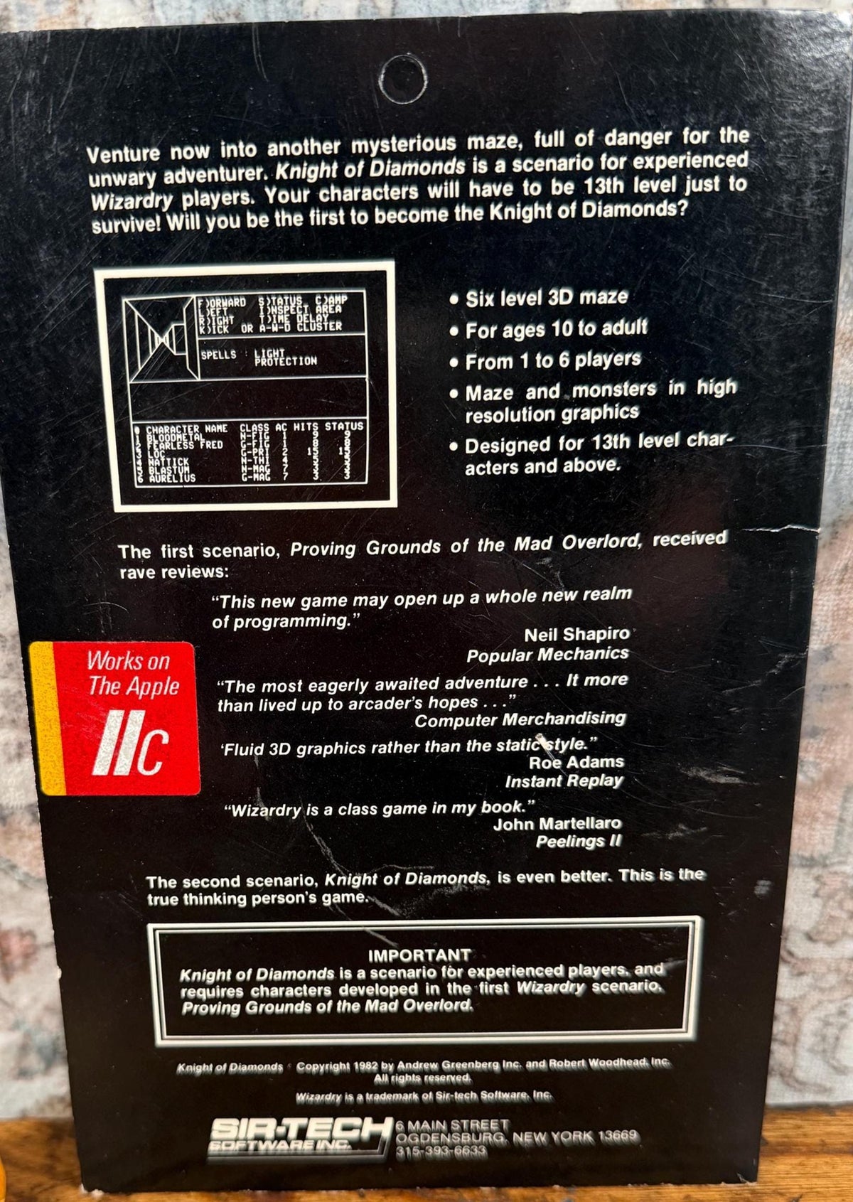 Sir-Tech Knight of Diamonds Wizardry The Second Scenario | 1982 Vintage Computer Game Disk