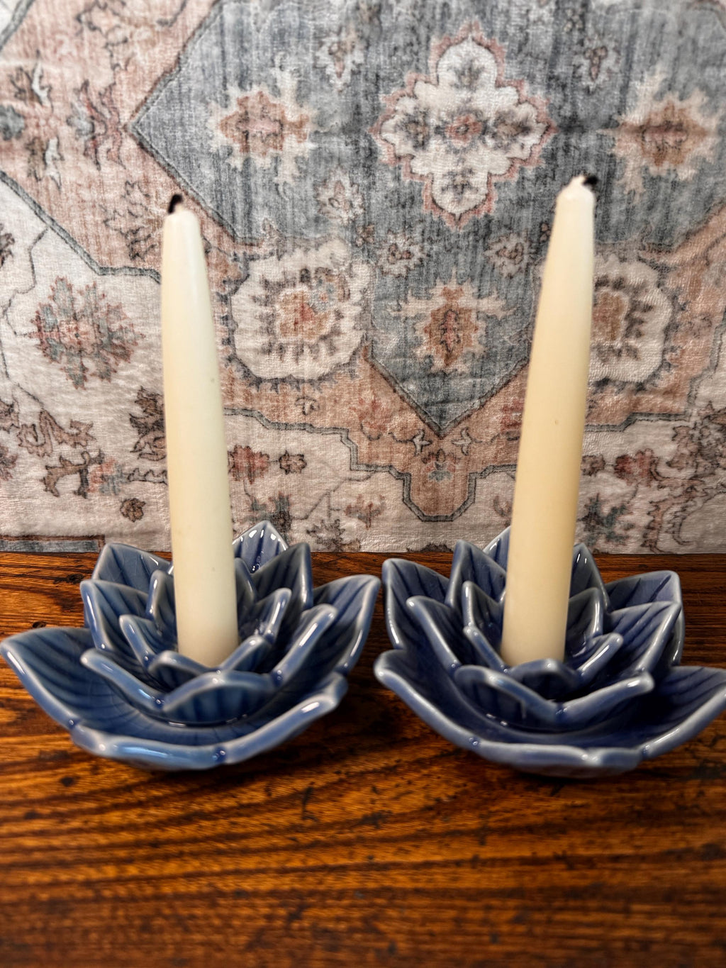 Blue Ceramic Lotus Flower Candle Holders by Siam Celadon