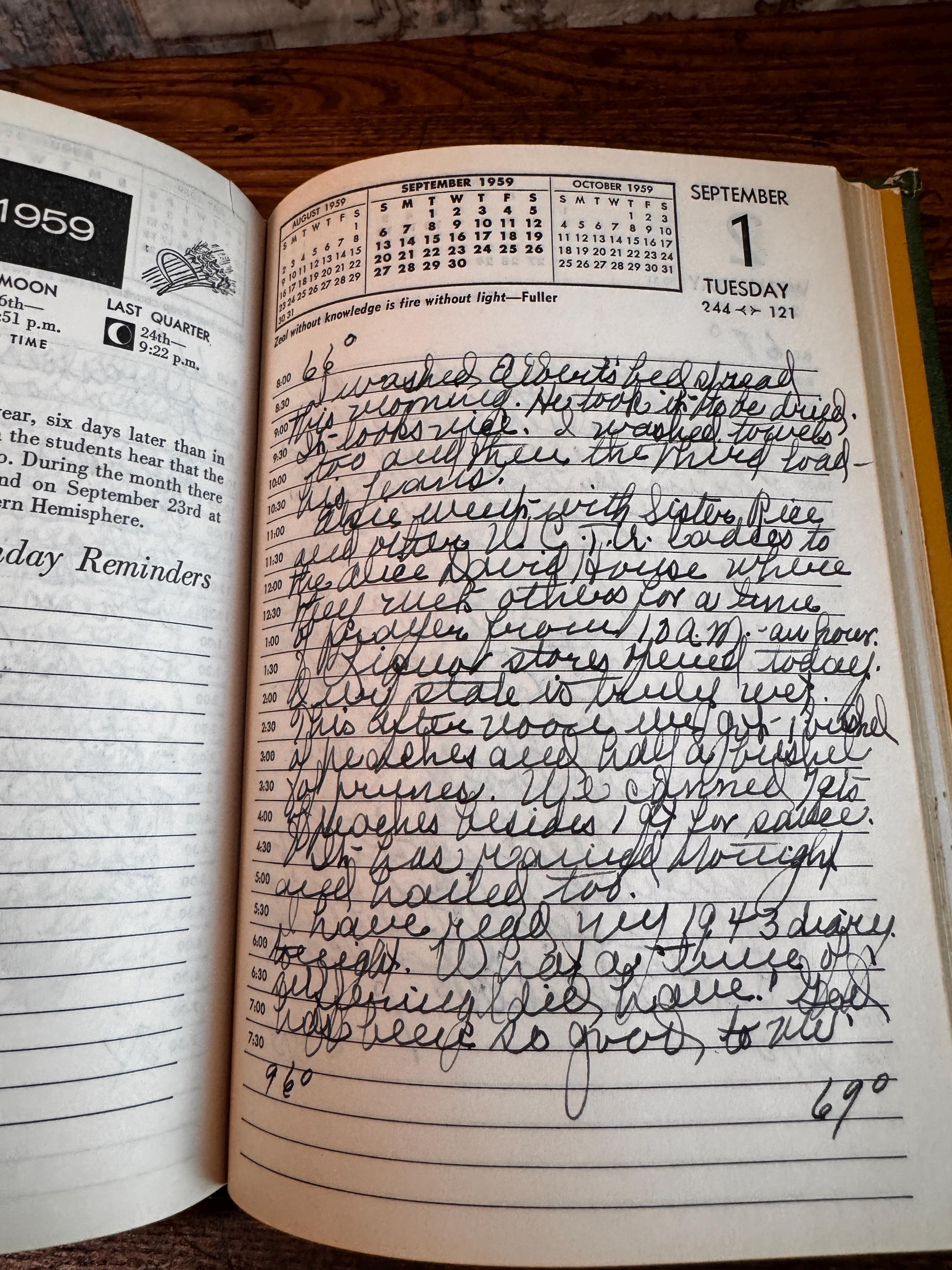 Dailyguide The Silent Secretary 1959 Diary - Oklahoma Woman's Handwritten Entries