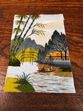 Hand-Embroidered Landscape Textile Art with Bamboo and River Scene