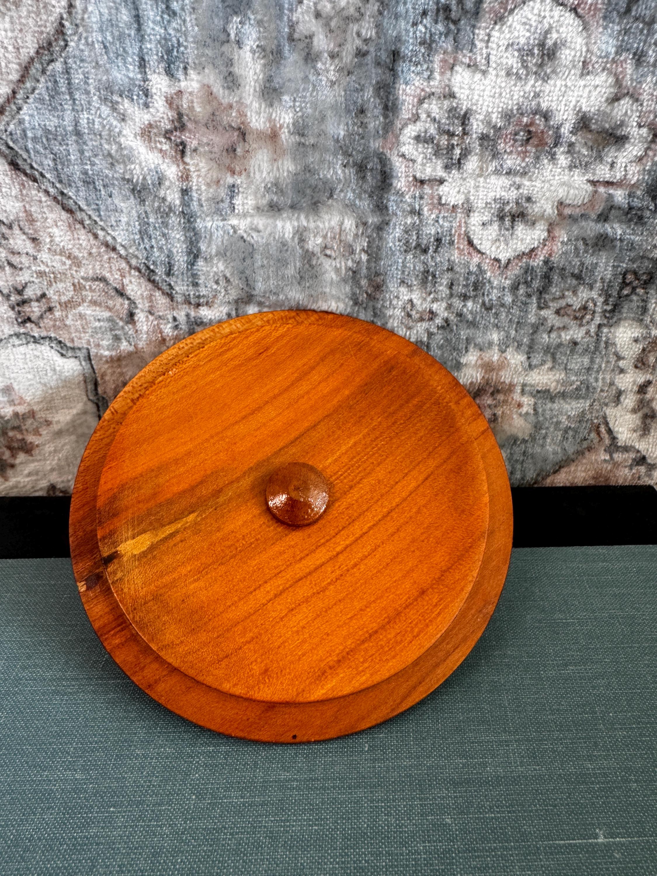 Hand-Carved Wooden Lidded Bowl with Decorative Lid