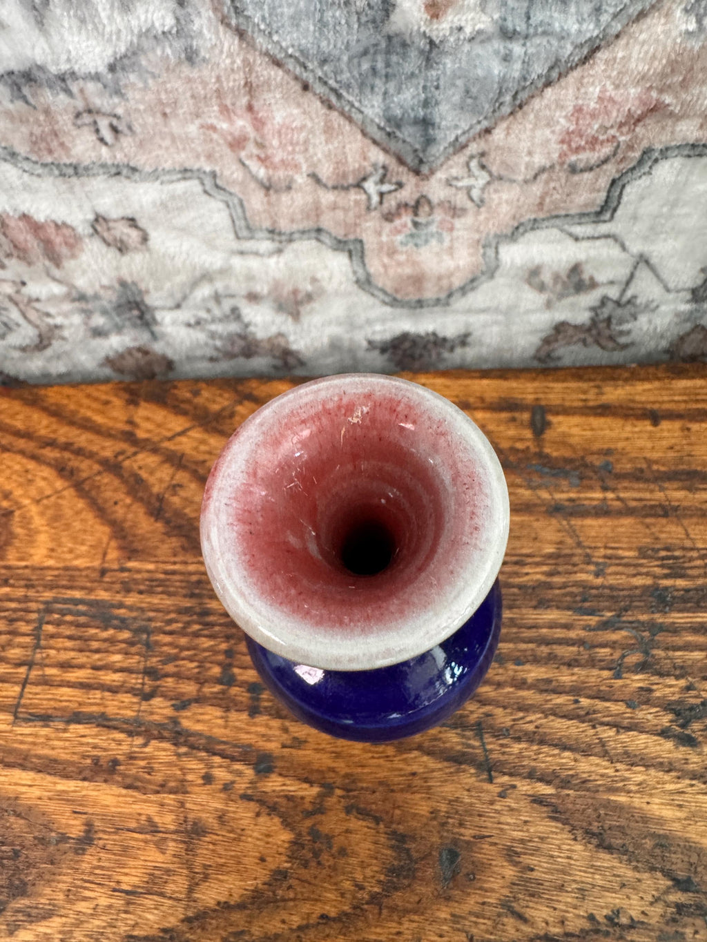 Small Blue and Pink Glazed Ceramic Vase