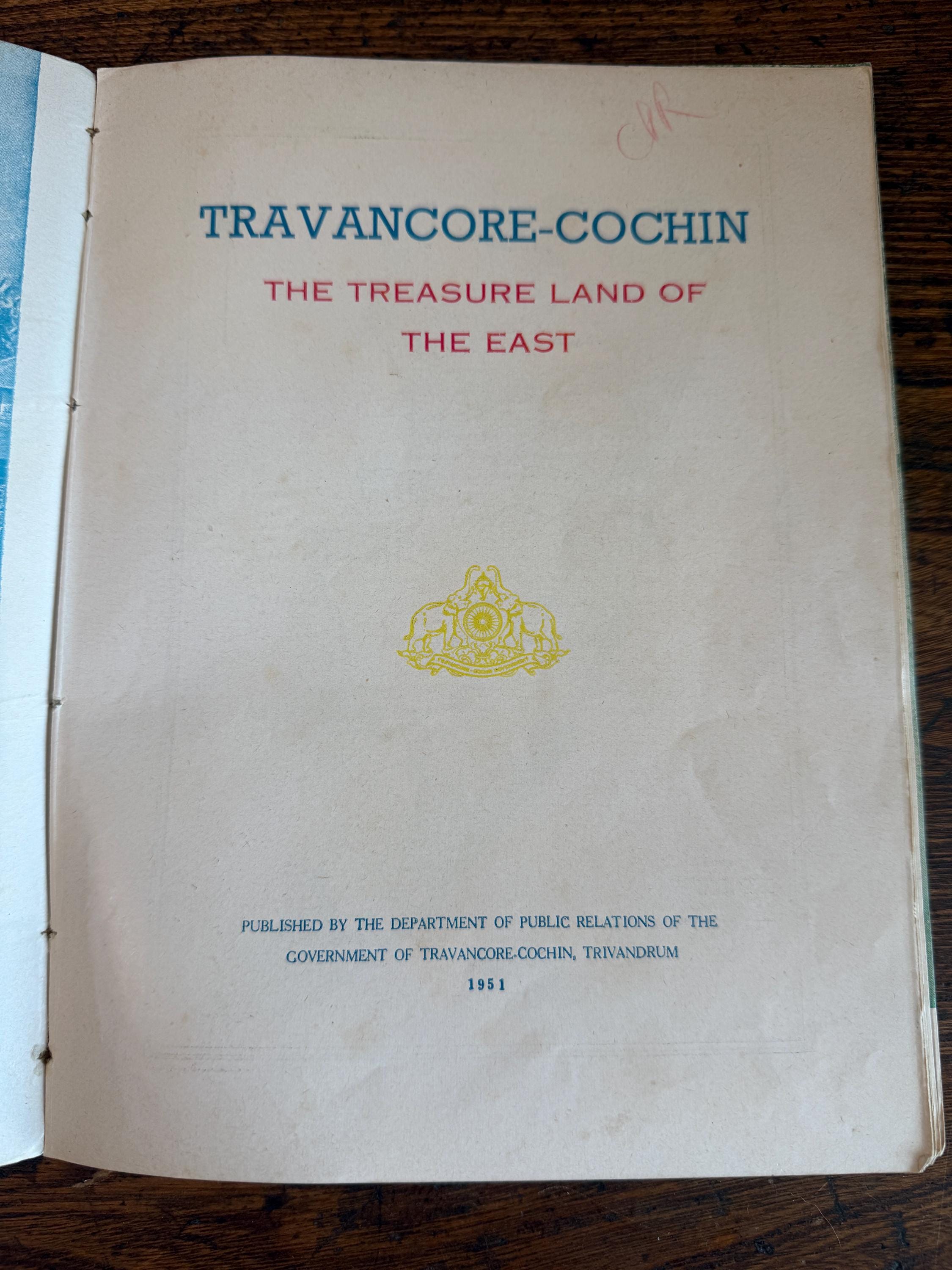 Travancore-Cochin The Treasure Land of the East by The Department of Public Relations | 1951 Paperback