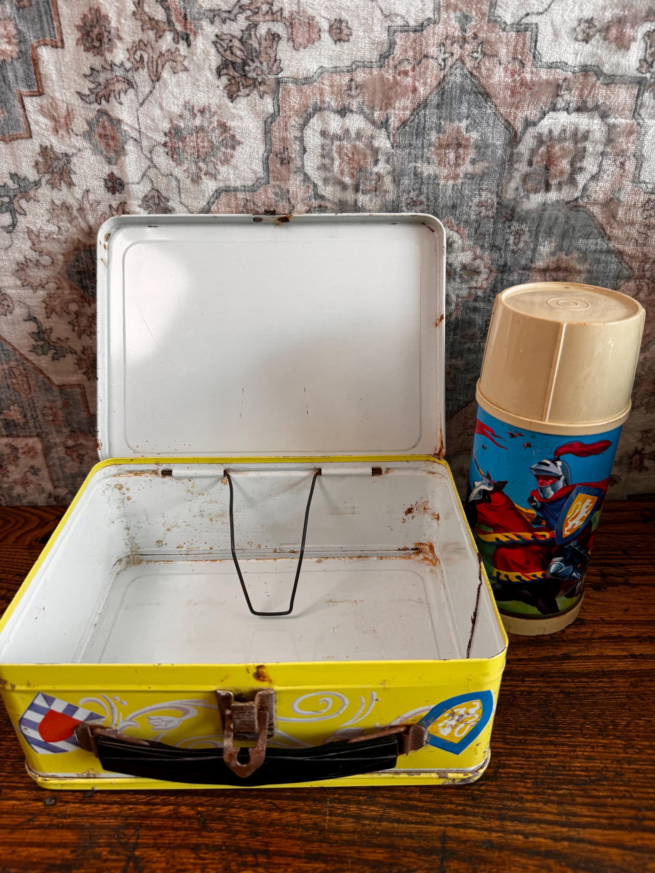 Vintage Metal Lunchbox with Knight and Castle Artwork