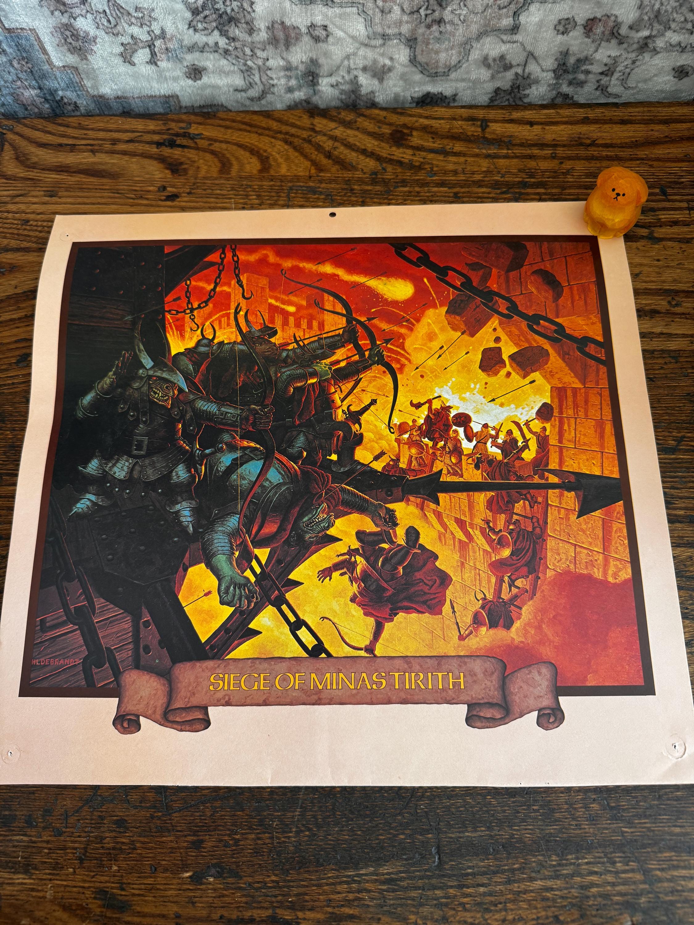 Siege of Minas Tirith Fantasy Art Print by Hildebrandt | 1977 Calendar Page