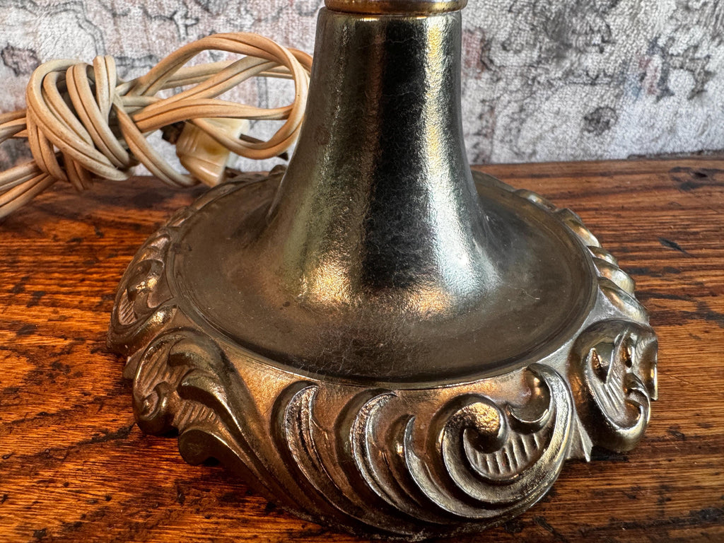 Vintage Electric Table Lamp with Floral Milk Glass Globe