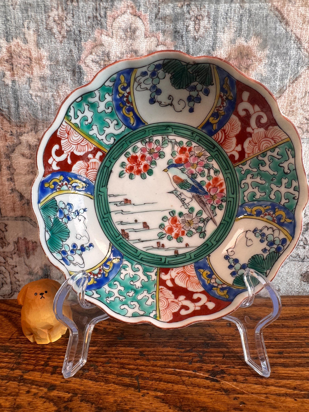 Hand-Painted Porcelain Bowl with Bird and Floral Motif