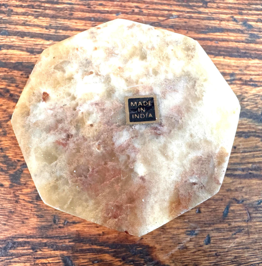 Octagonal Stone Trinket Box with Floral Inlay