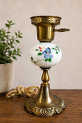 Vintage Electric Table Lamp with Floral Milk Glass Globe