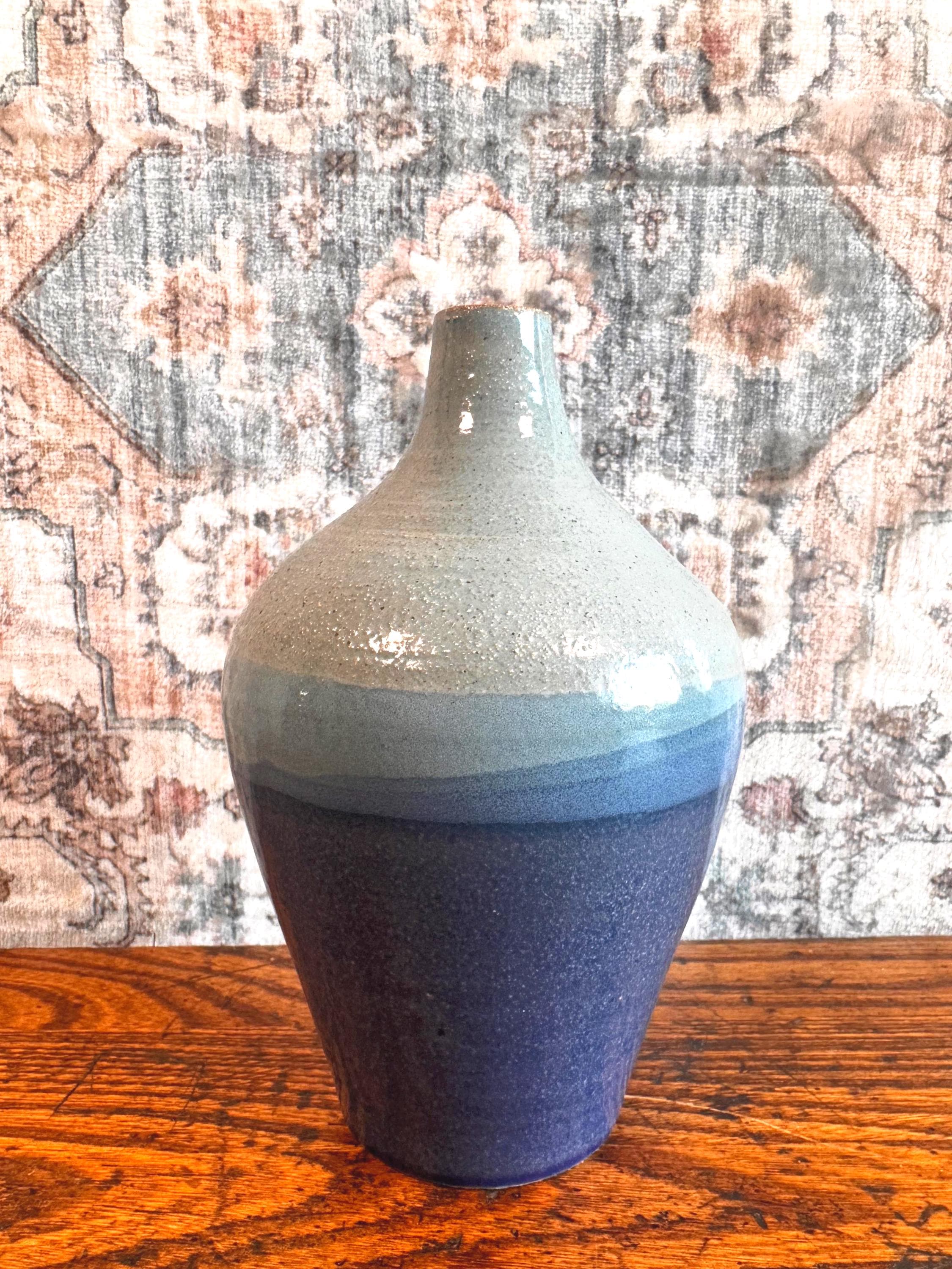 Handcrafted Ceramic Vase with Blue Gradient Glaze