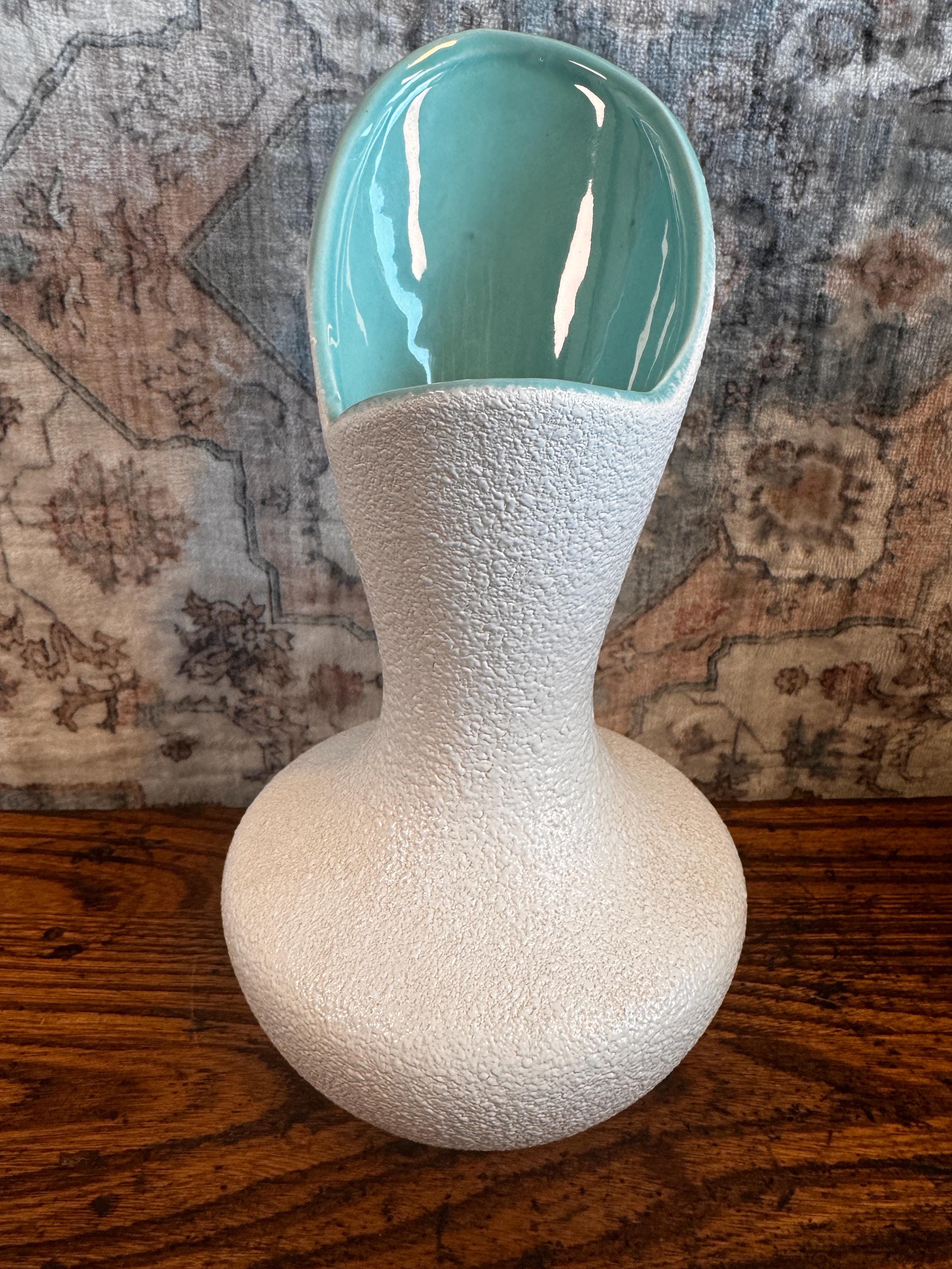 Royal Haeger 1960s Turquoise and White Textured Vase