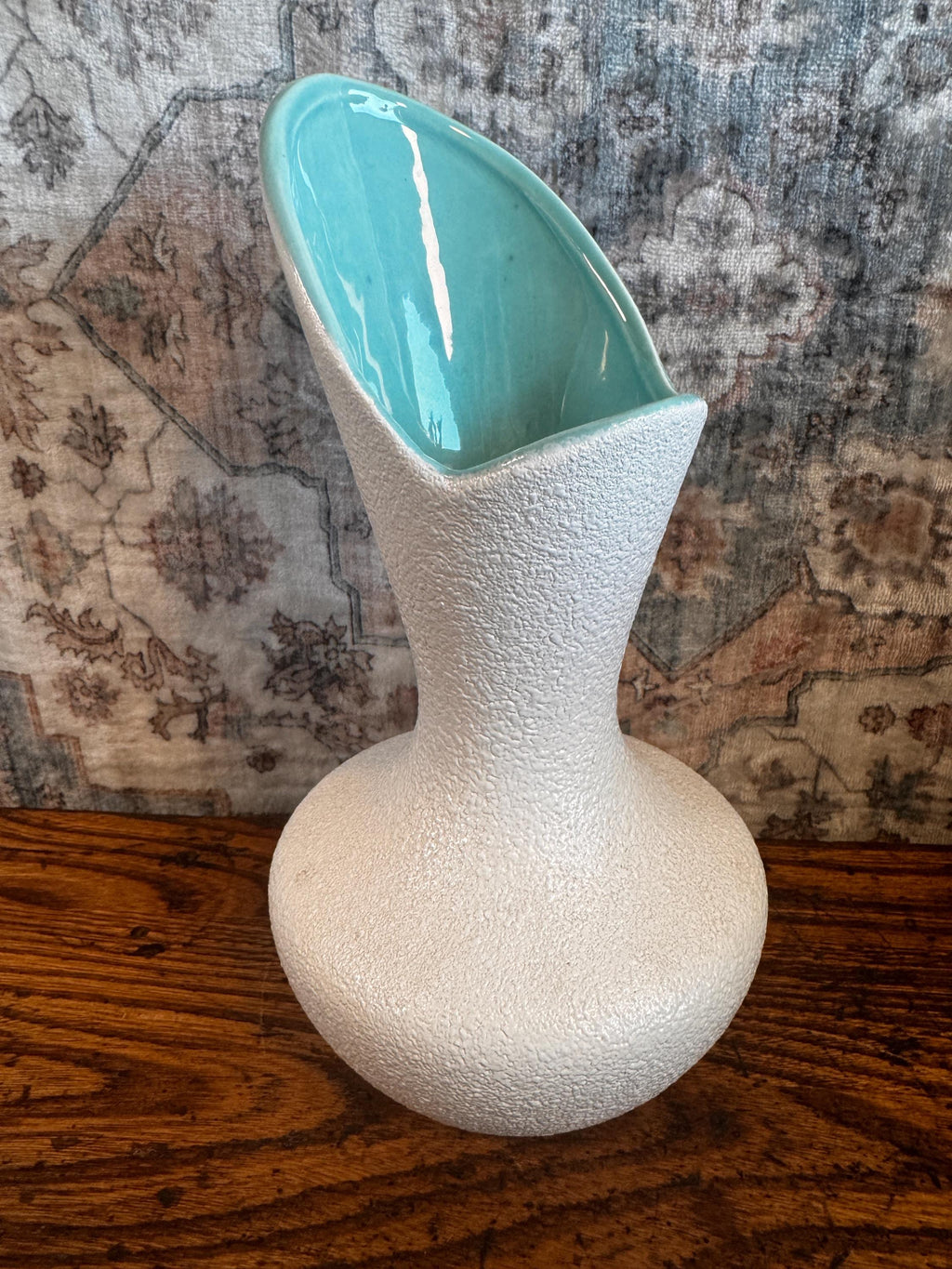 Royal Haeger 1960s Turquoise and White Textured Vase