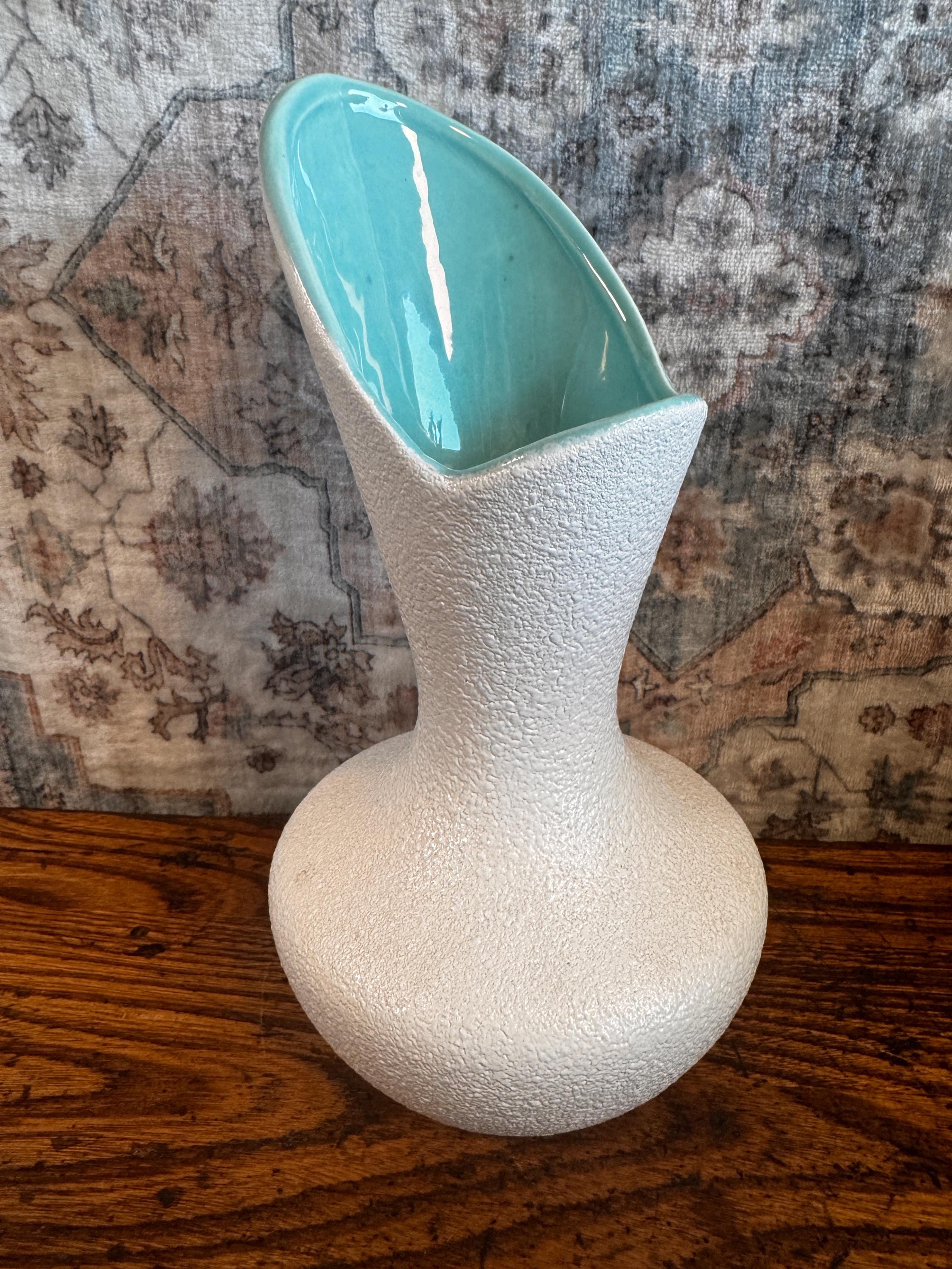 Royal Haeger 1960s Turquoise and White Textured Vase