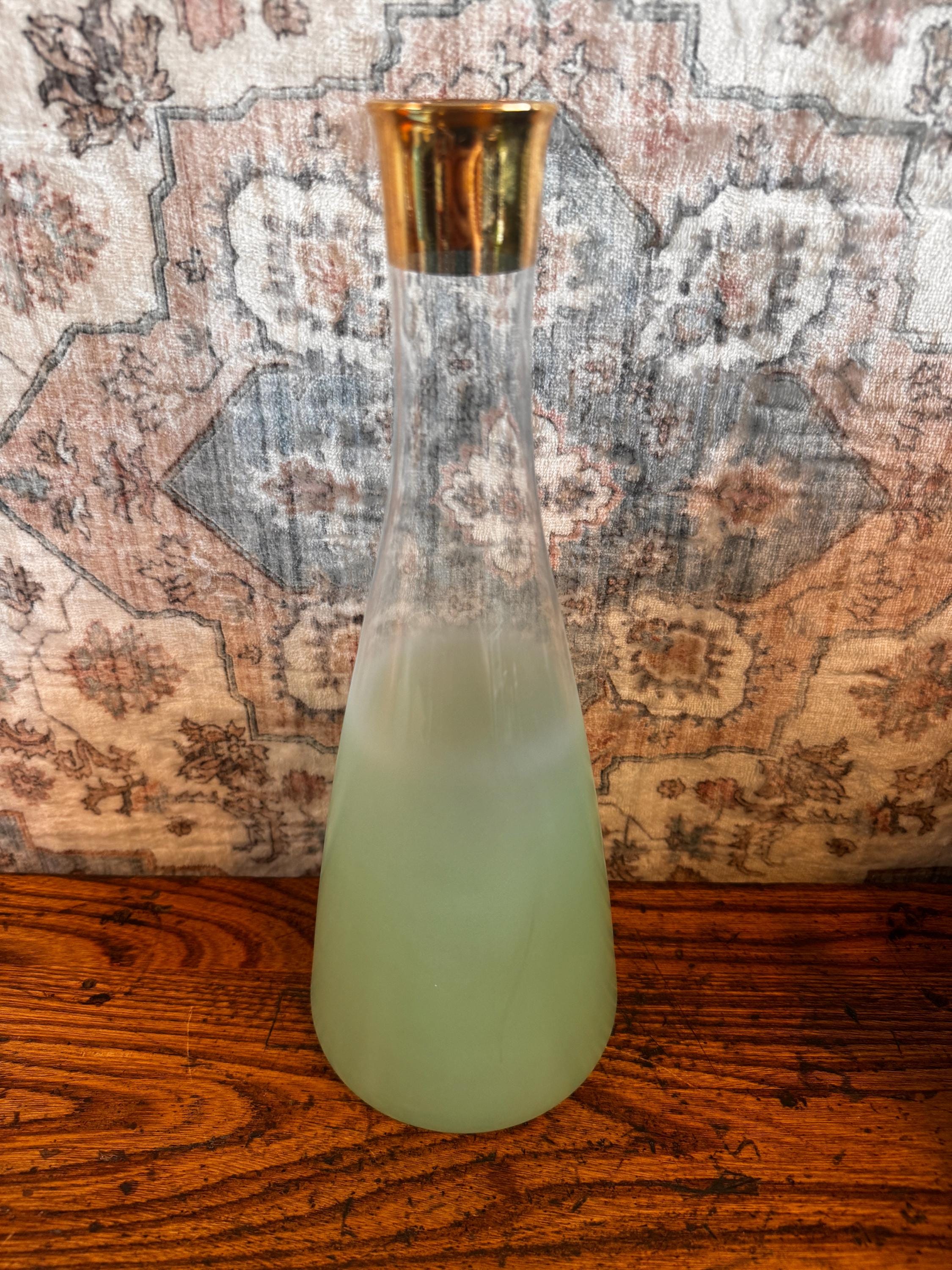 Blendo 1960s Frosted Glass Carafe with Gold Rim