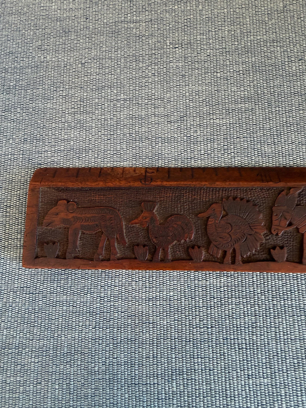 Taormina Carved Wooden Ruler with Animal and Nature Motifs
