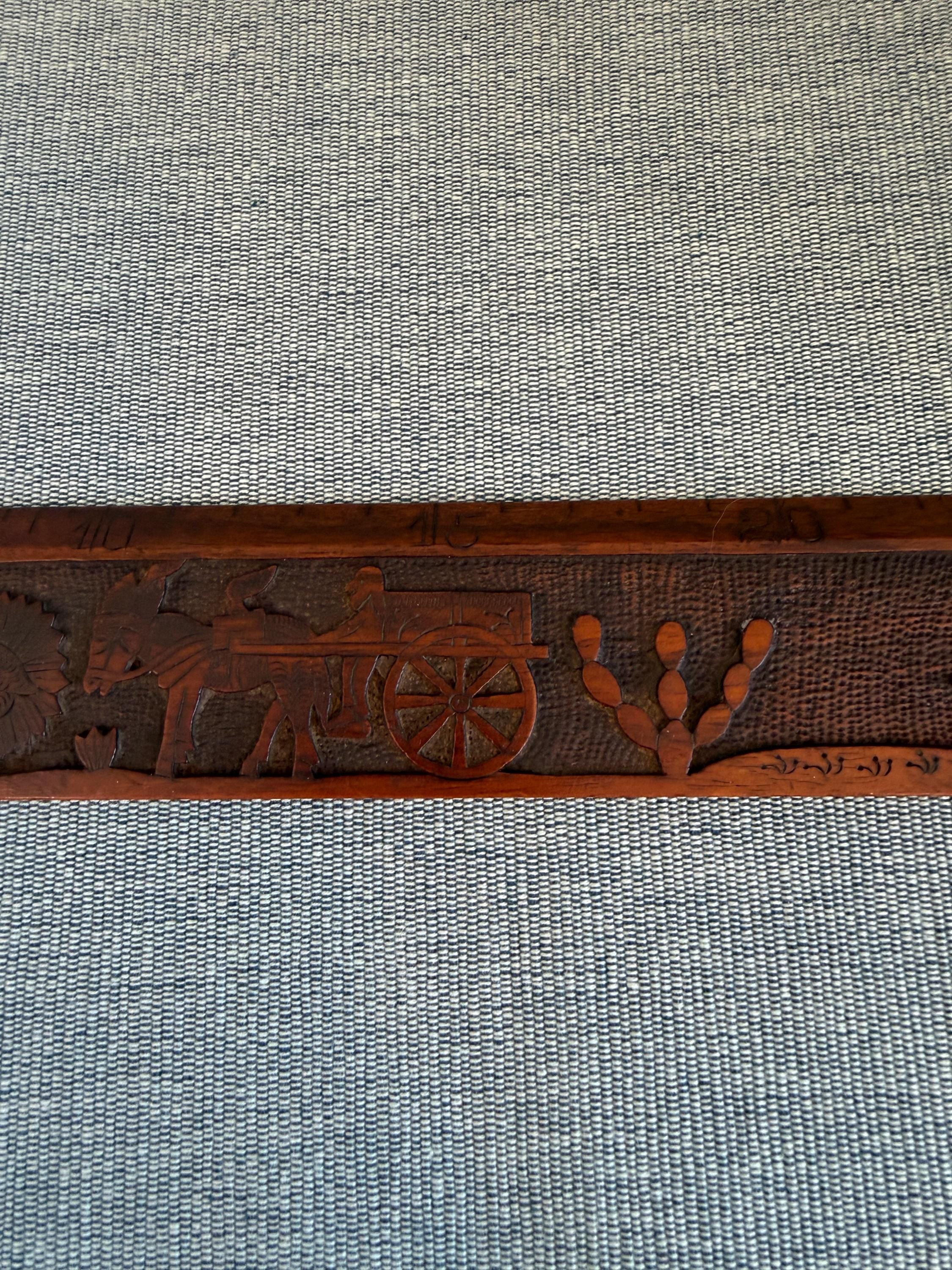 Taormina Carved Wooden Ruler with Animal and Nature Motifs