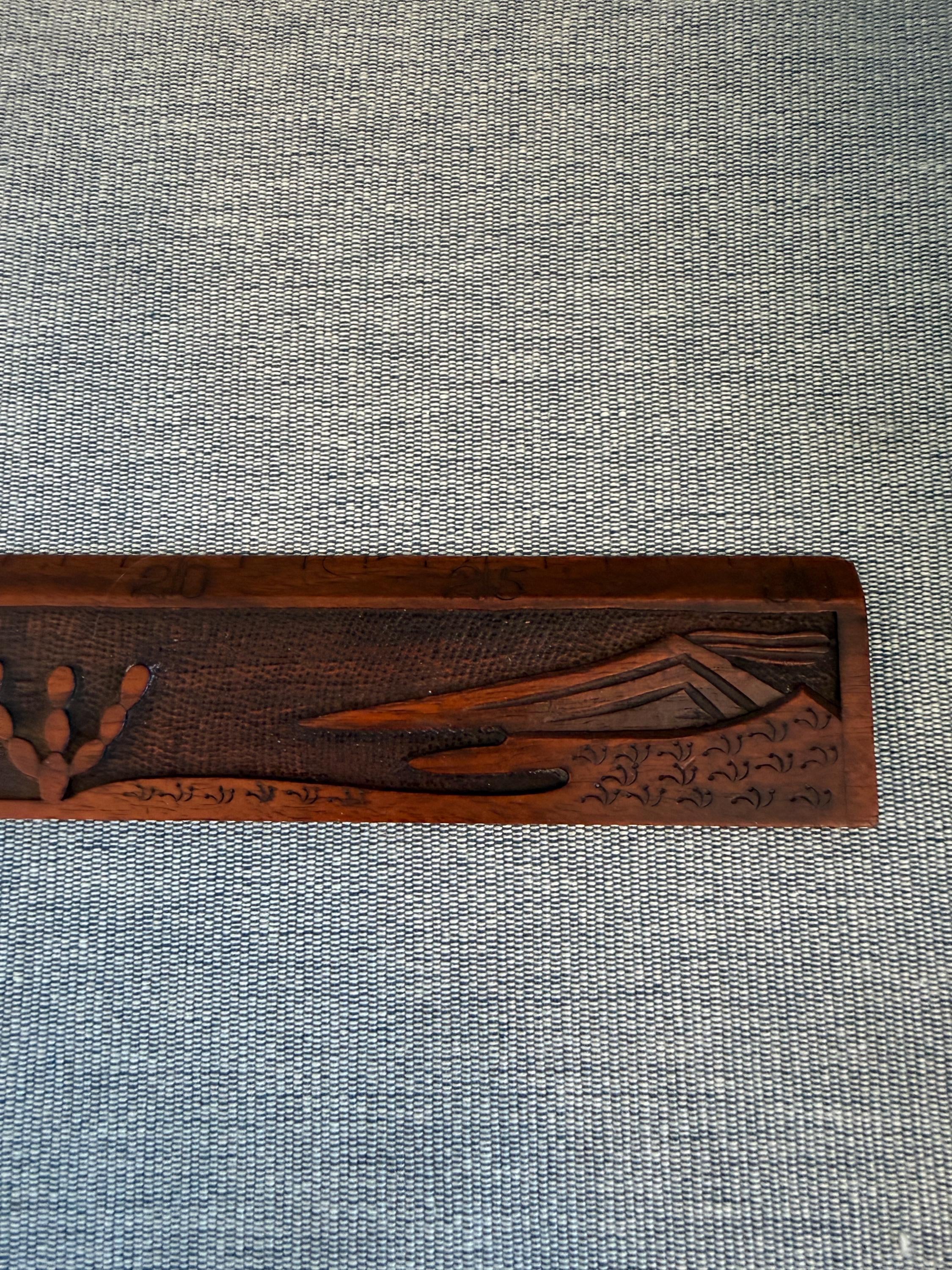 Taormina Carved Wooden Ruler with Animal and Nature Motifs