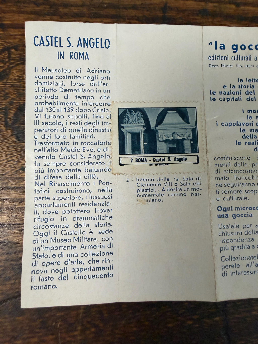 Castel S. Angelo Stamp Booklet with 10 Vintage Stamps, 1950s Rome Ephemera