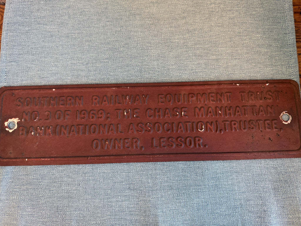 1969 Southern Railway Equipment Trust Plaque