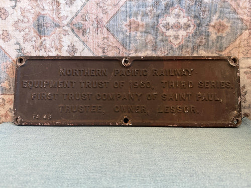 1960 Northern Pacific Railway Equipment Trust Plate