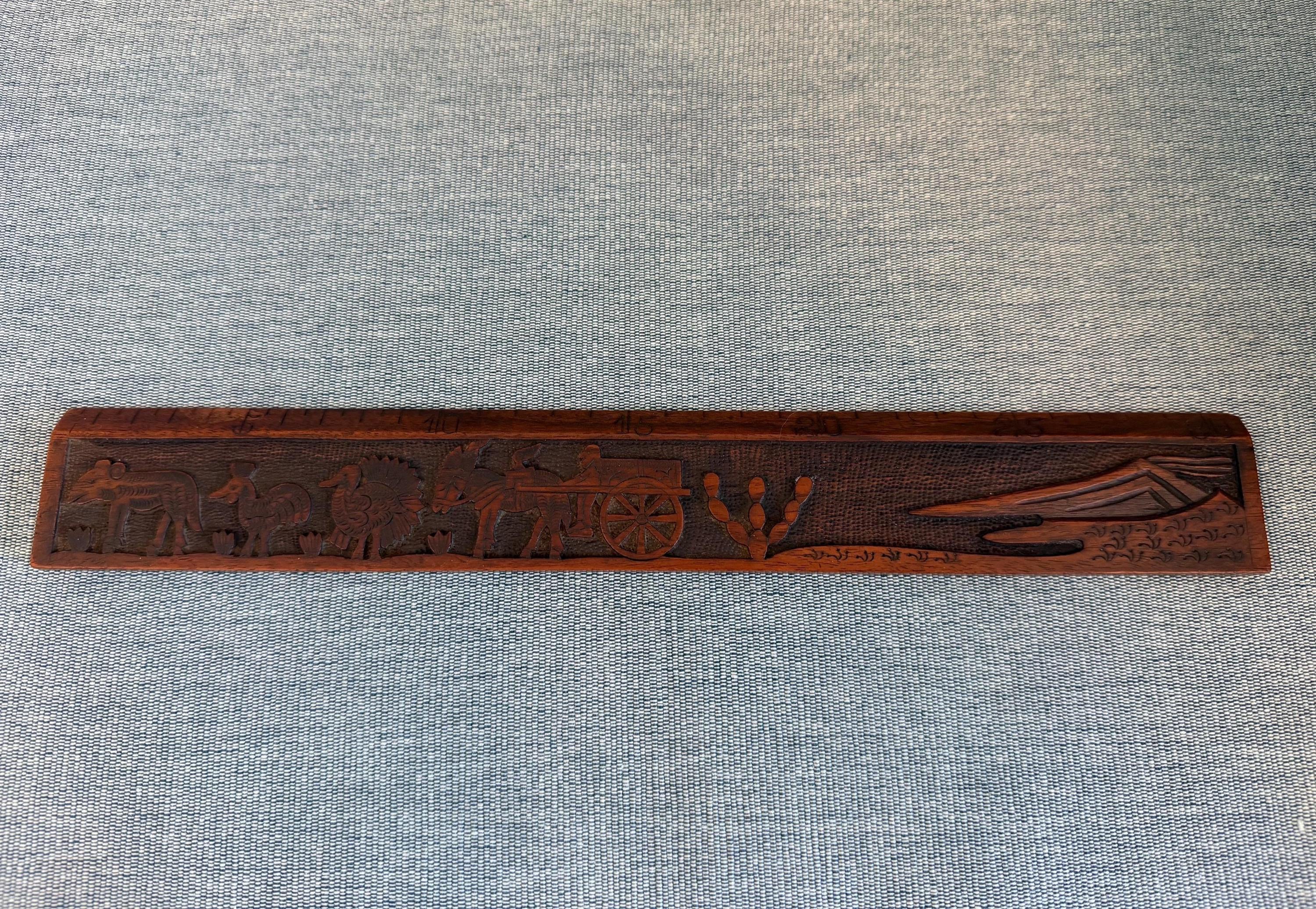 Taormina Carved Wooden Ruler with Animal and Nature Motifs