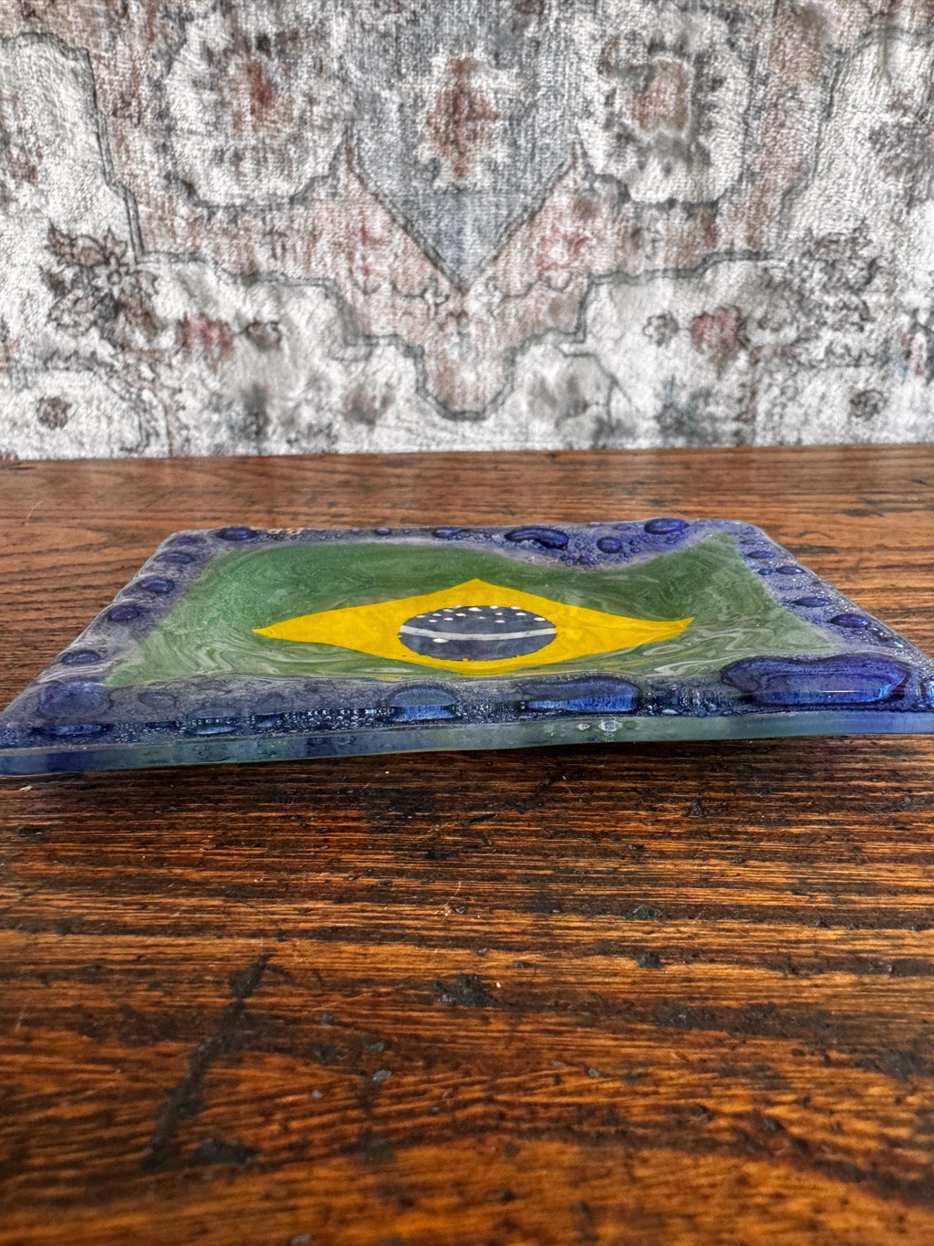 Brasil Flag Glass Decorative Plate