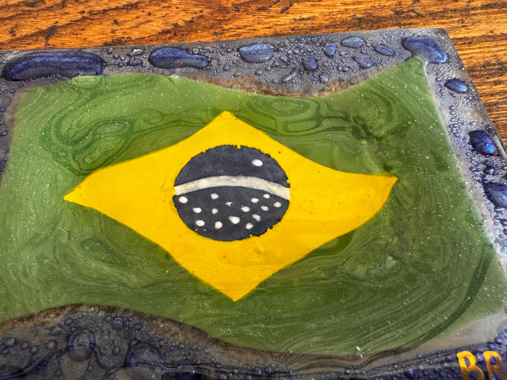 Brasil Flag Glass Decorative Plate
