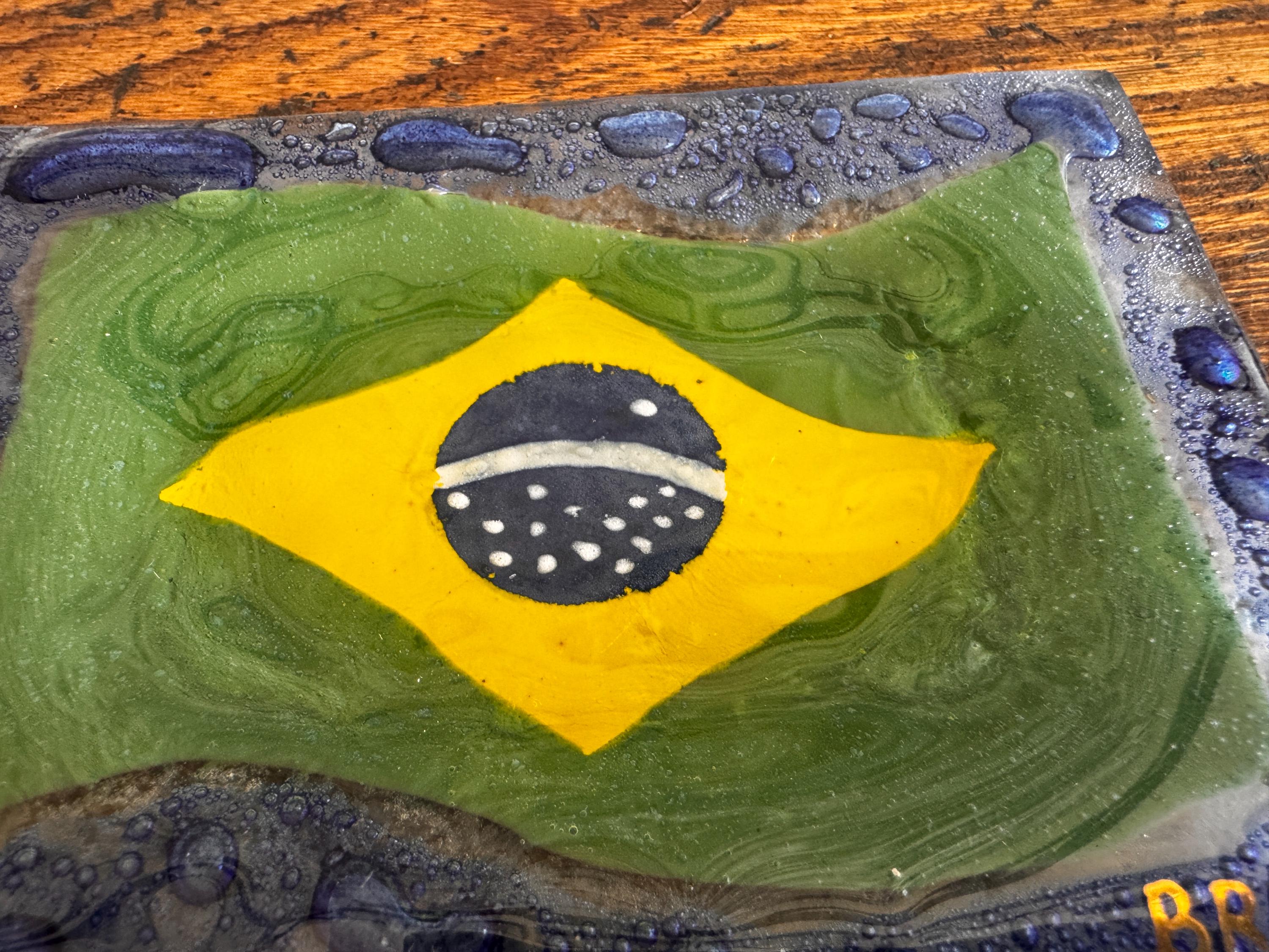 Brasil Flag Glass Decorative Plate
