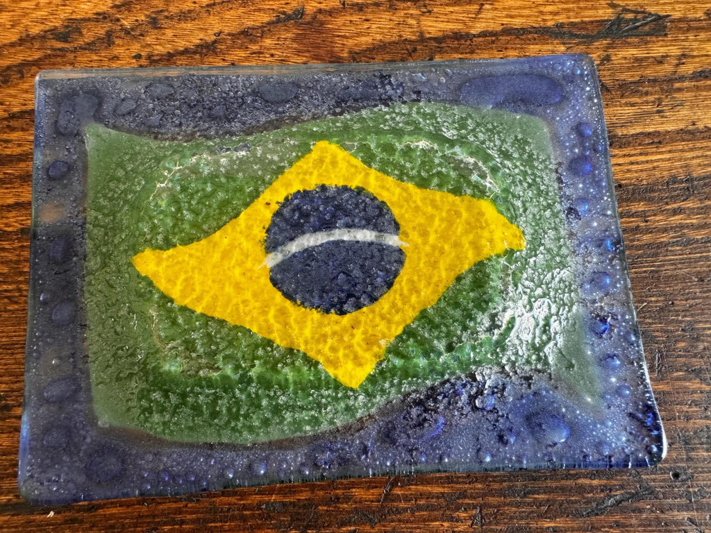 Brasil Flag Glass Decorative Plate
