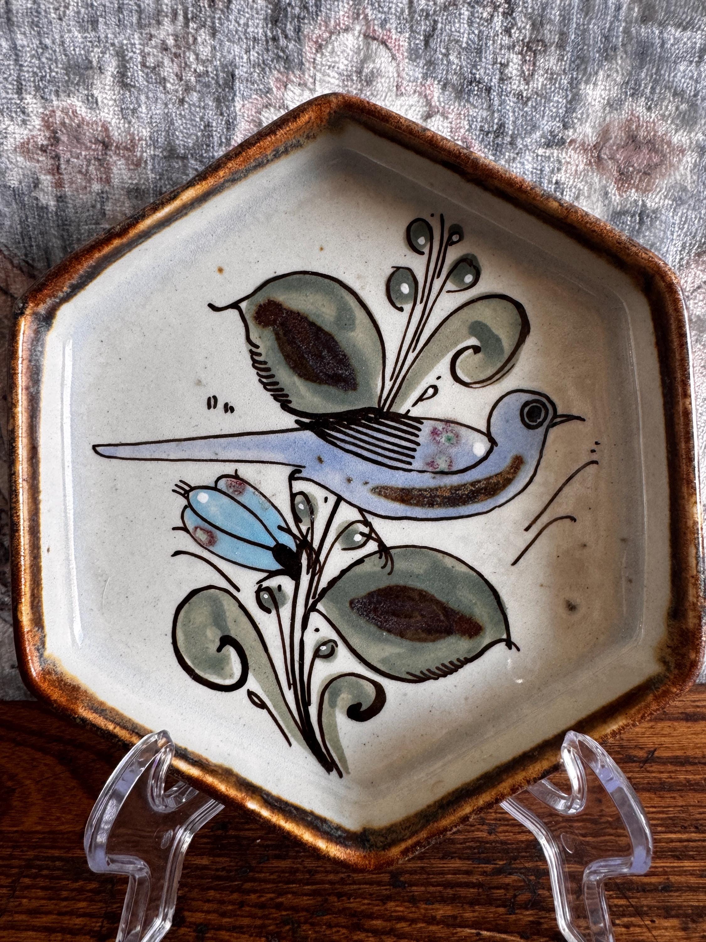 Hand-Painted Mexican Ceramic Bird Tray by Ken Edwards