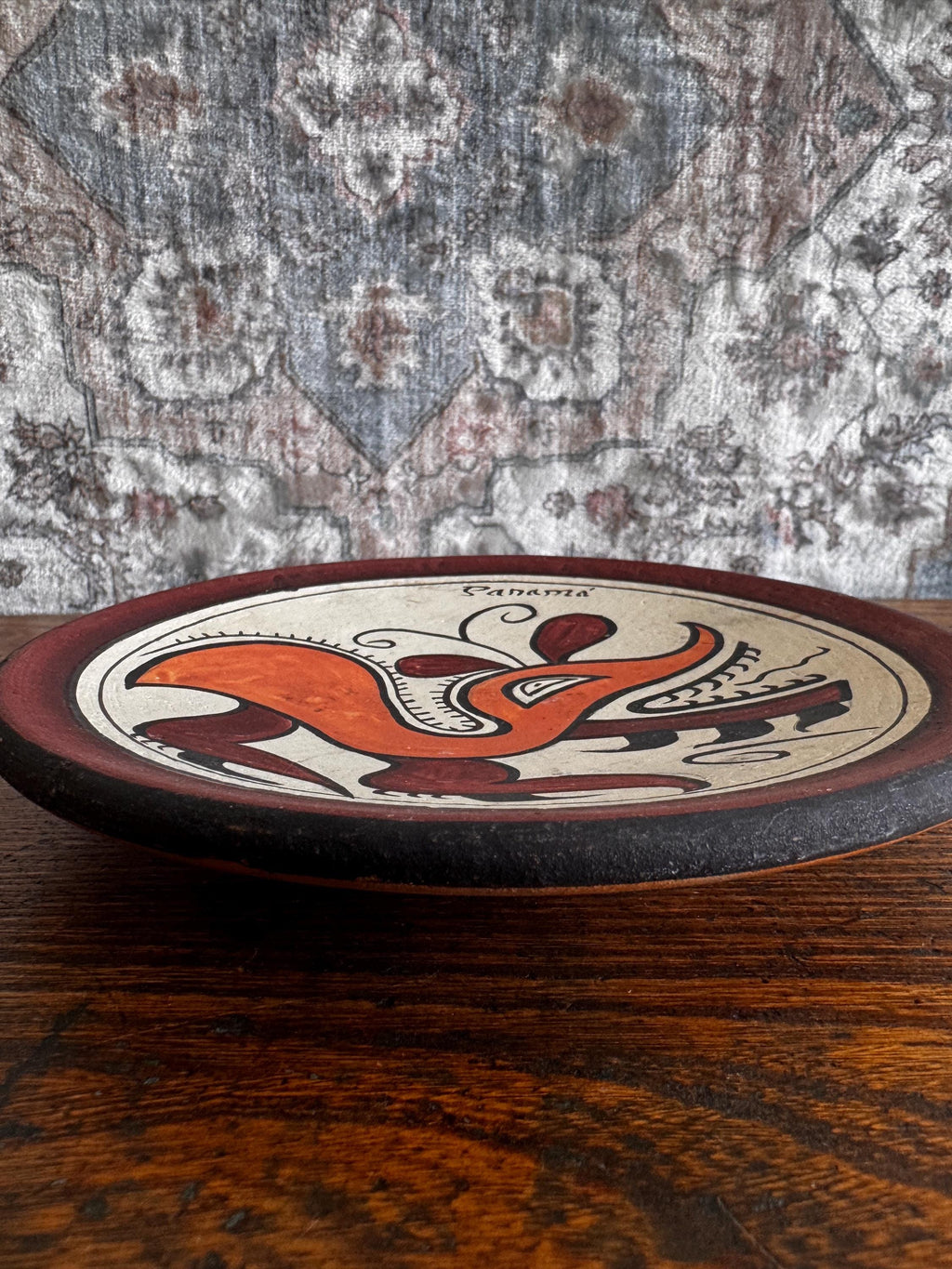 Panama Terracotta Decorative Plate with Hand-Painted Design